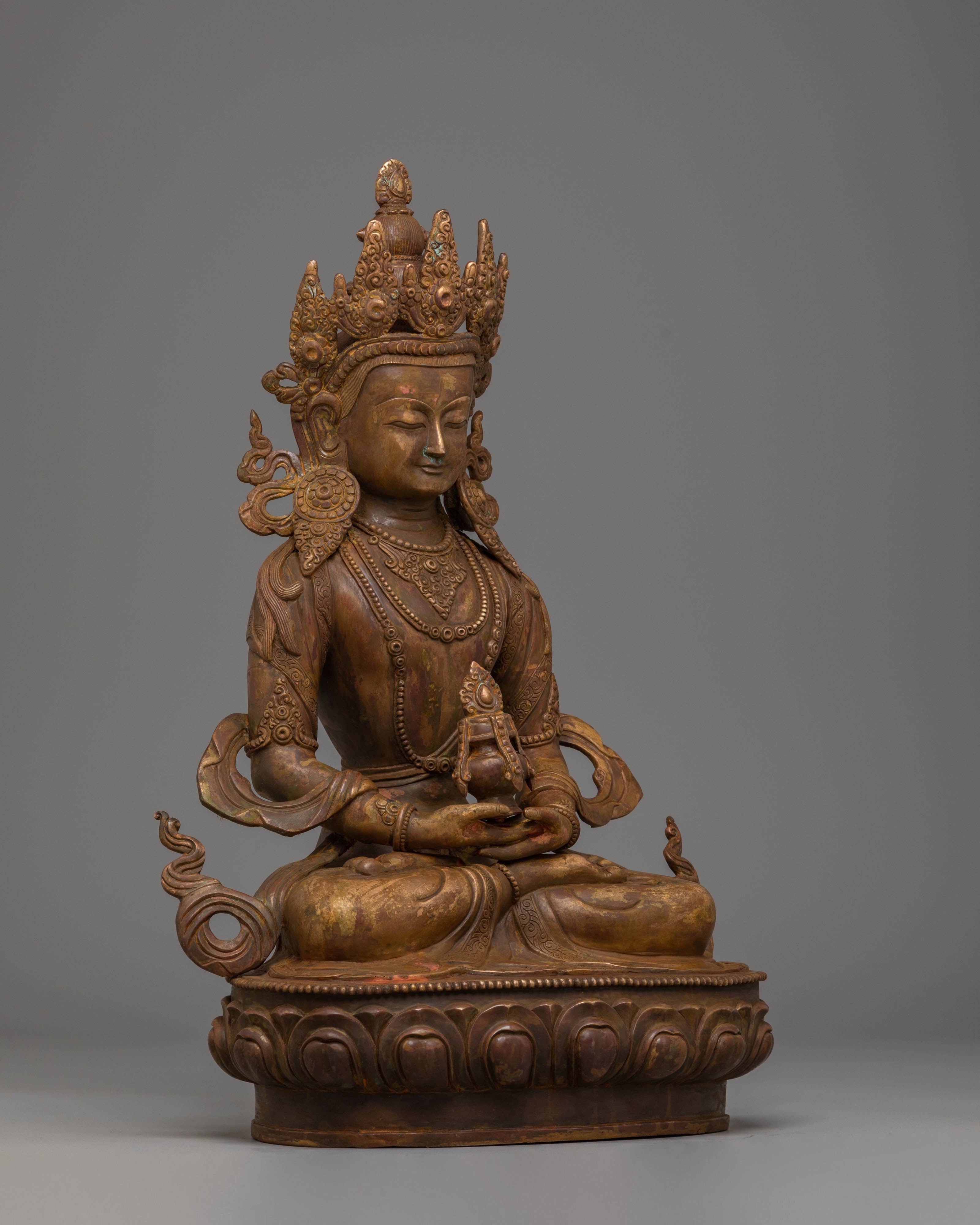 Sacred Amitayus Enlightenment Statue | Oxidized Copper Buddha for Spiritual Space