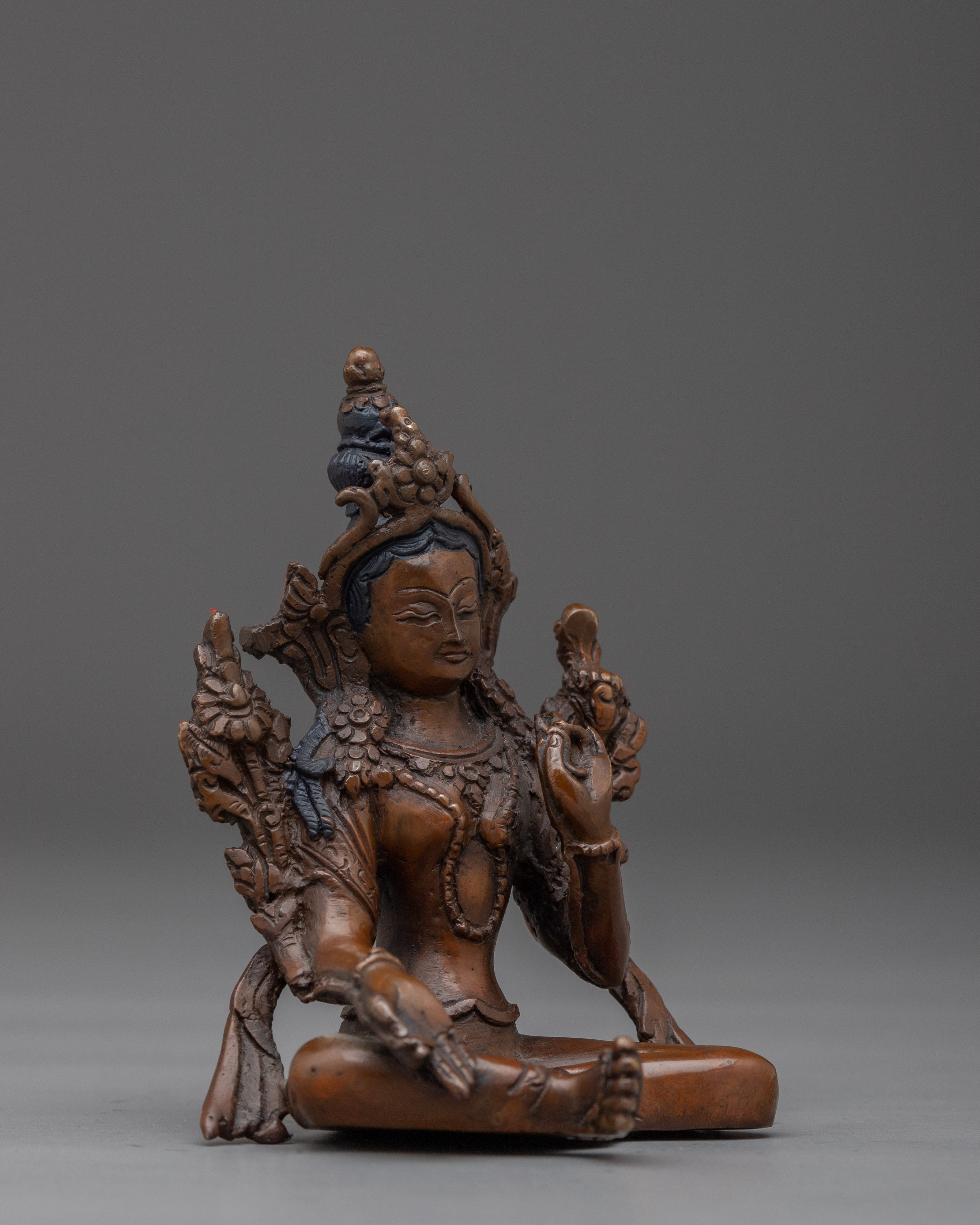 Compassionate Green Tara | Sacred Handcrafted Copper Statue