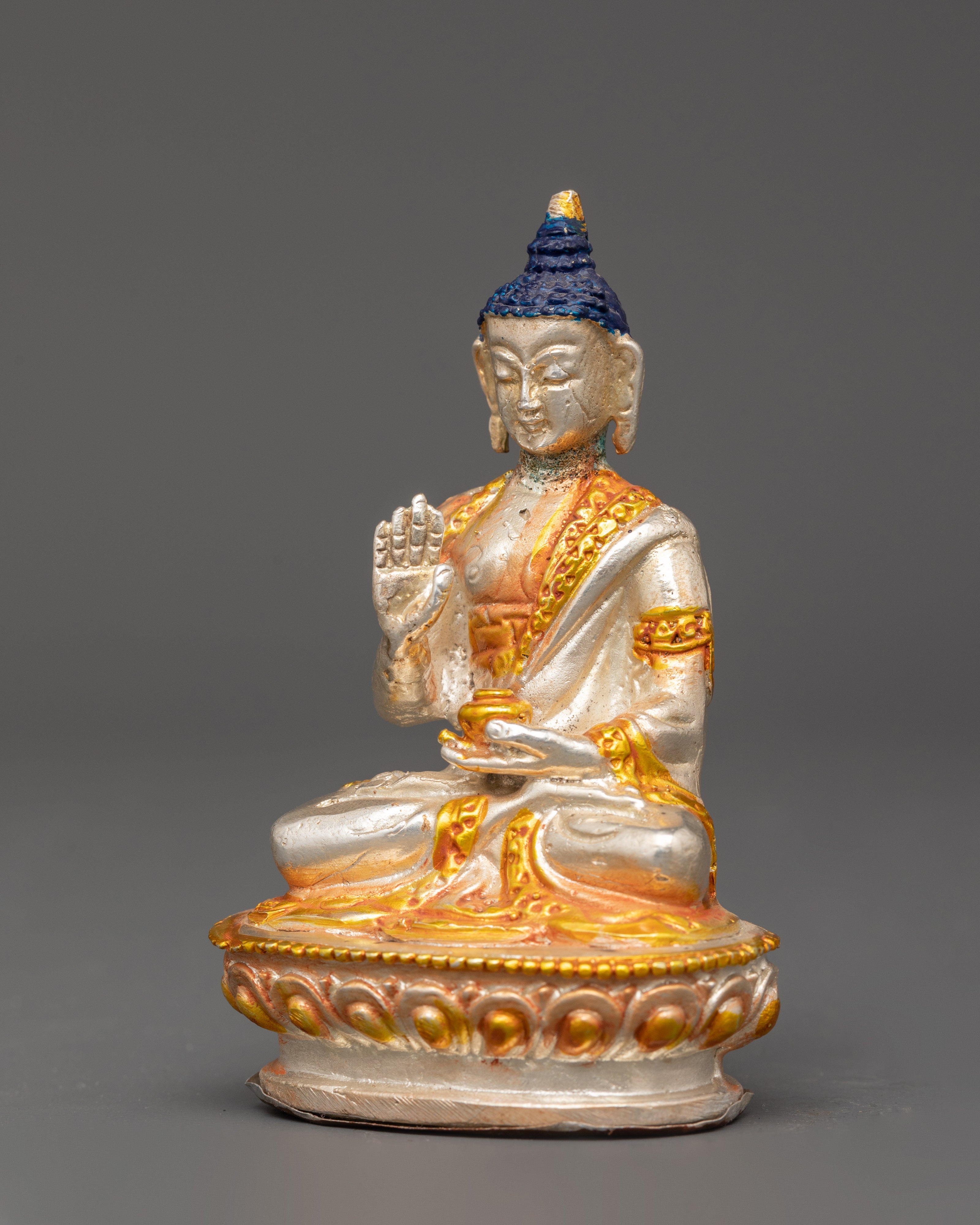 Amogasiddhi Buddha Statue | Brass Figure with Silver & Gold Plating
