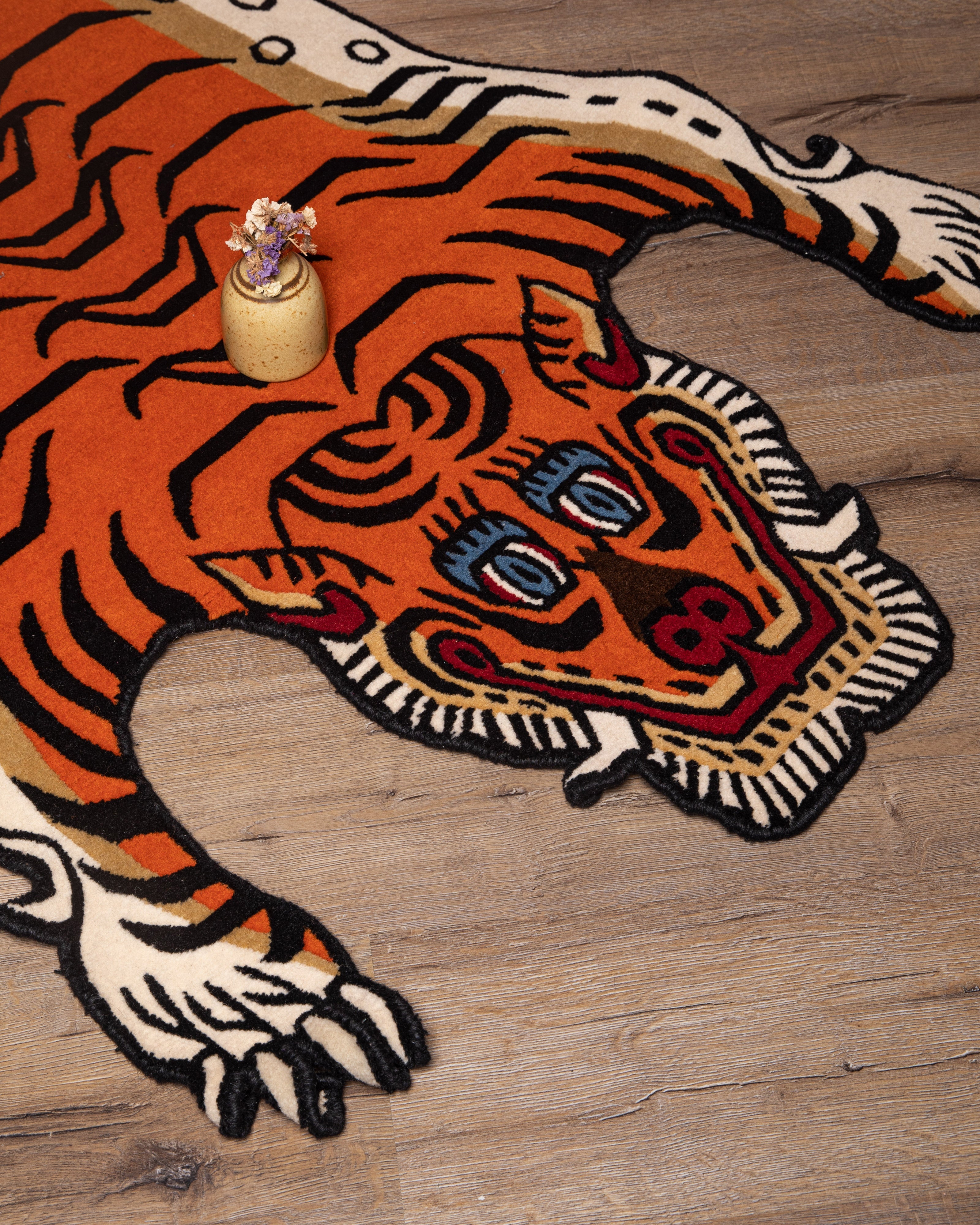 Handmade Decorative Tiger Rug | Hand-Knotted with 100% Tibetan & New Zealand Wool