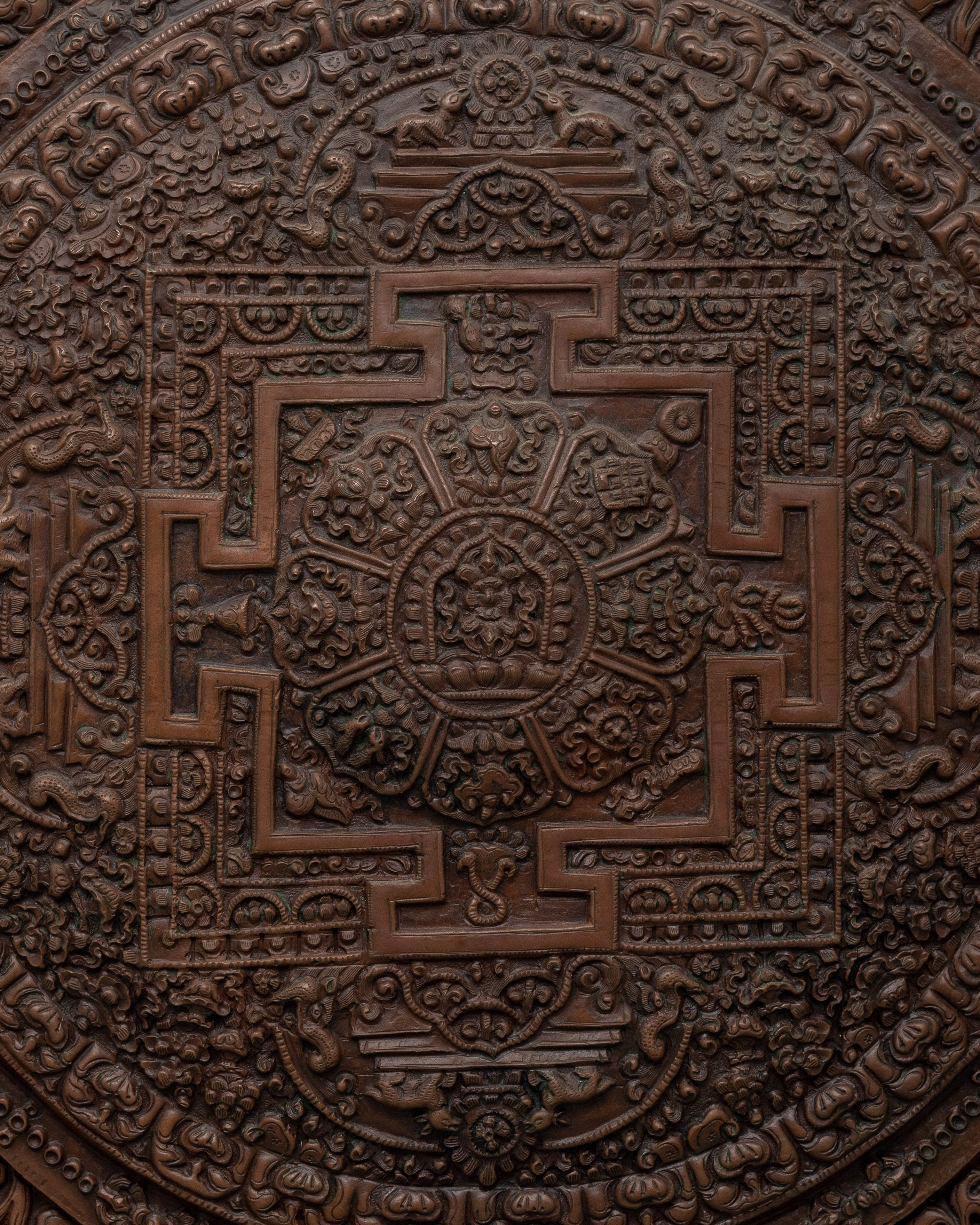 Oxidized Copper Mandala Wall Art | Tibetan Buddhist Decor