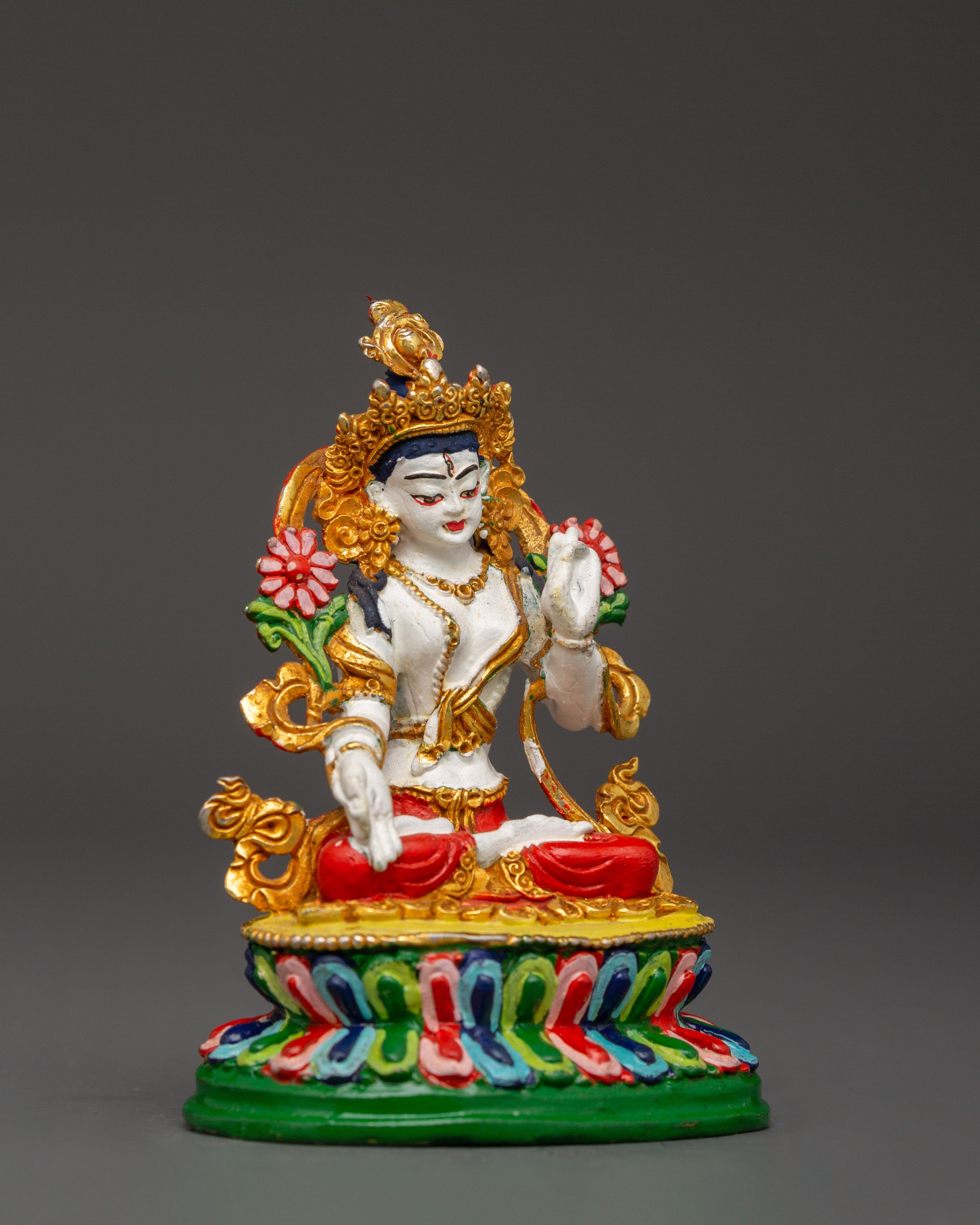 Gold Plated White Tara Statue | Home Decor