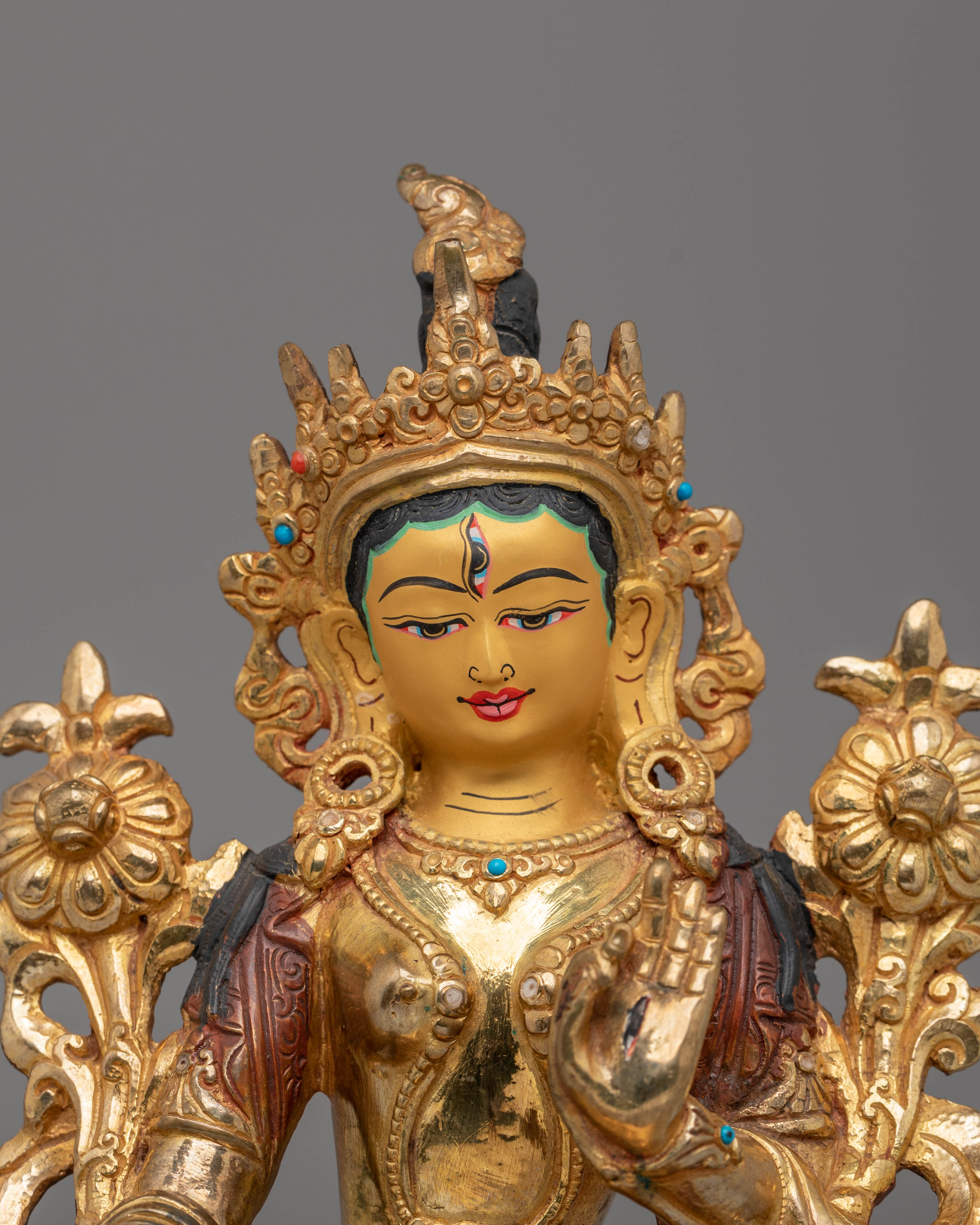 Traditional Tibetan Green Tara Statue | Handcrafted Goddess Sculpture for Meditation