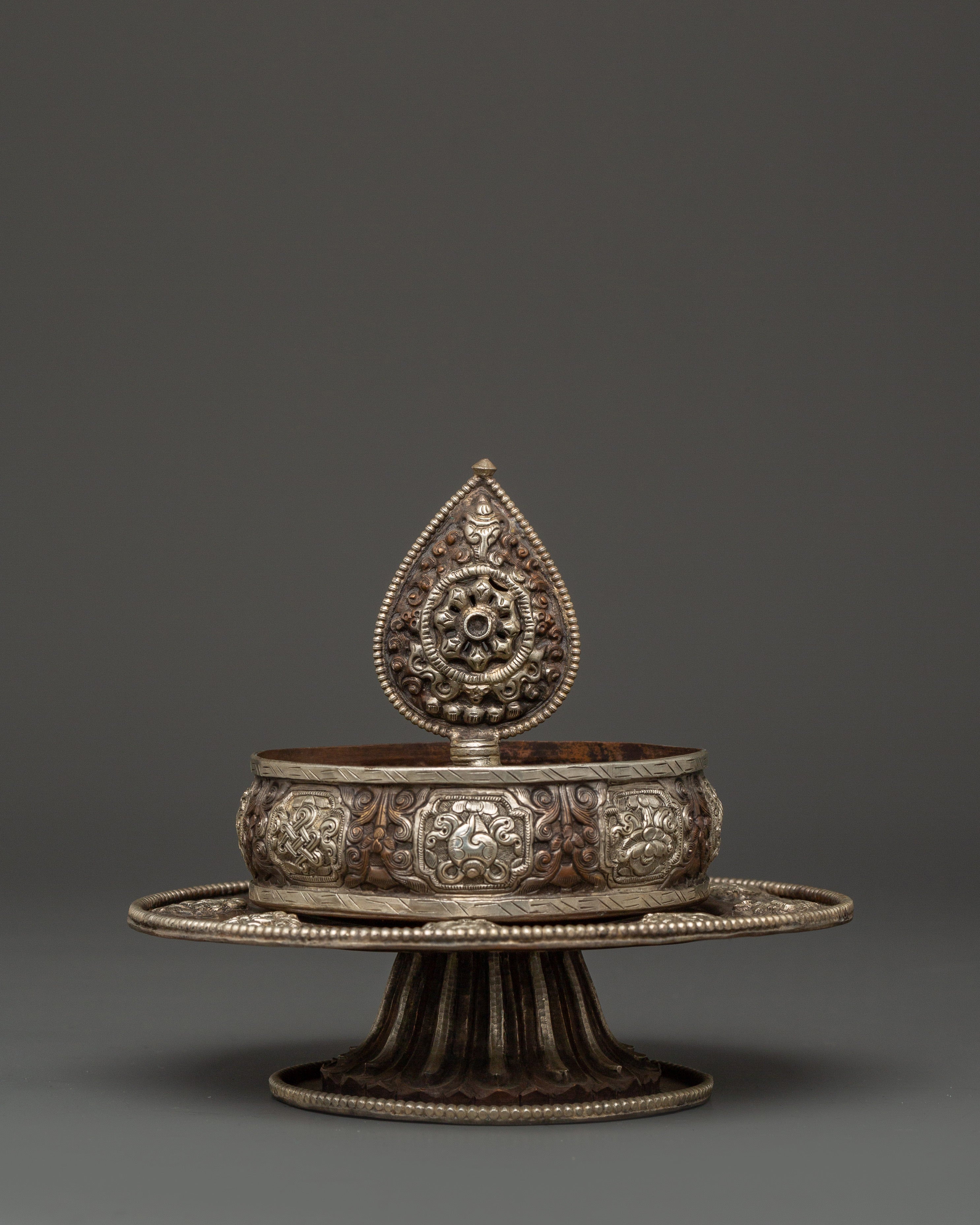 Auspicious Symbol Engraved Mandala | Tibetan Ritual Offering Set