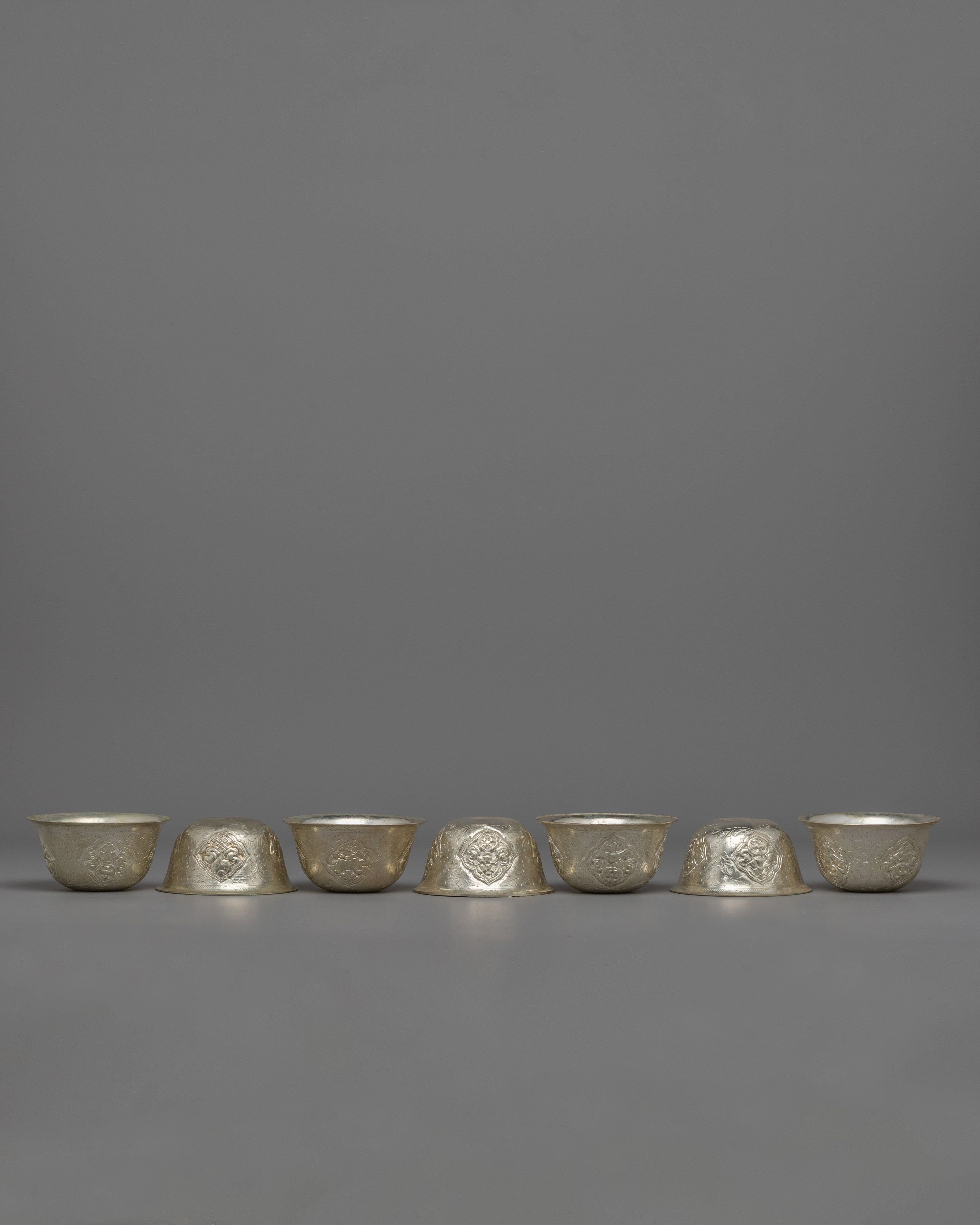 Silver-Plated Water Offering Bowls | Buddhist Altar Set for Spiritual Practices