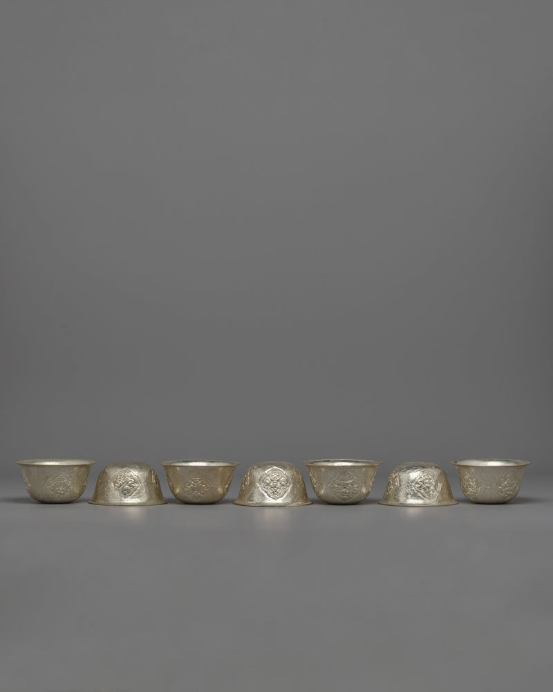 Silver-Plated Water Offering Bowls | Buddhist Altar Set for Spiritual Practices