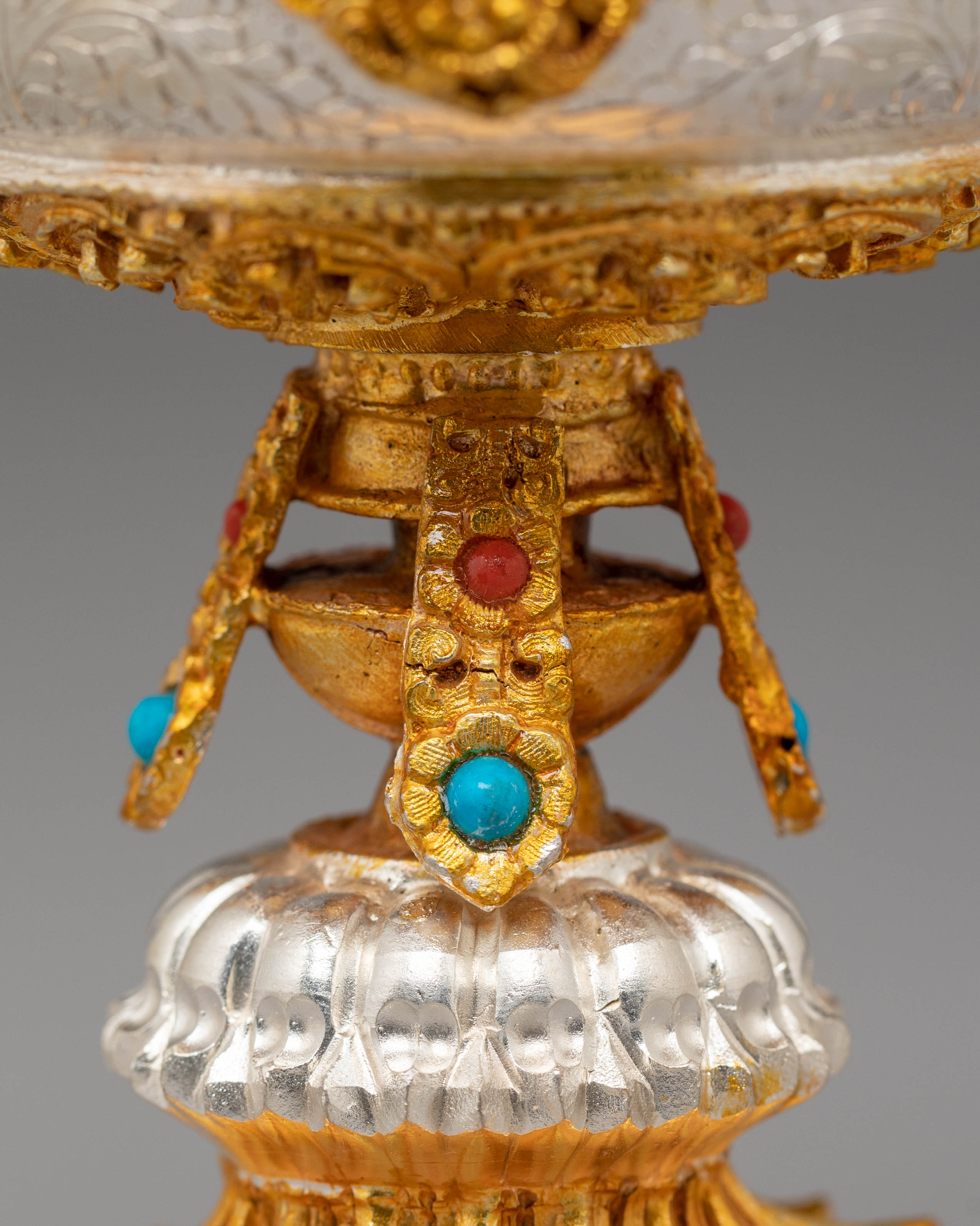 Buddhist Ritual Butter Lamp for Prayer | Gold Silver Plated Tibetan Altar Light