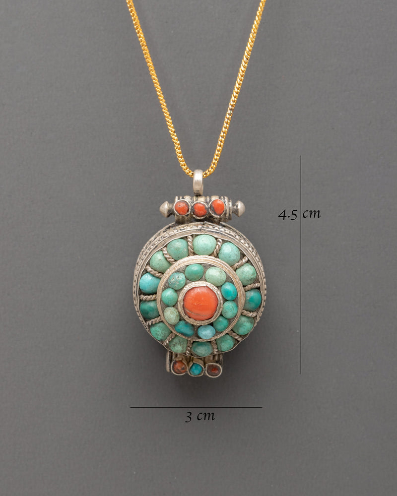 Sacred Buddhist Prayer Box | Silver with Coral & Turquoise