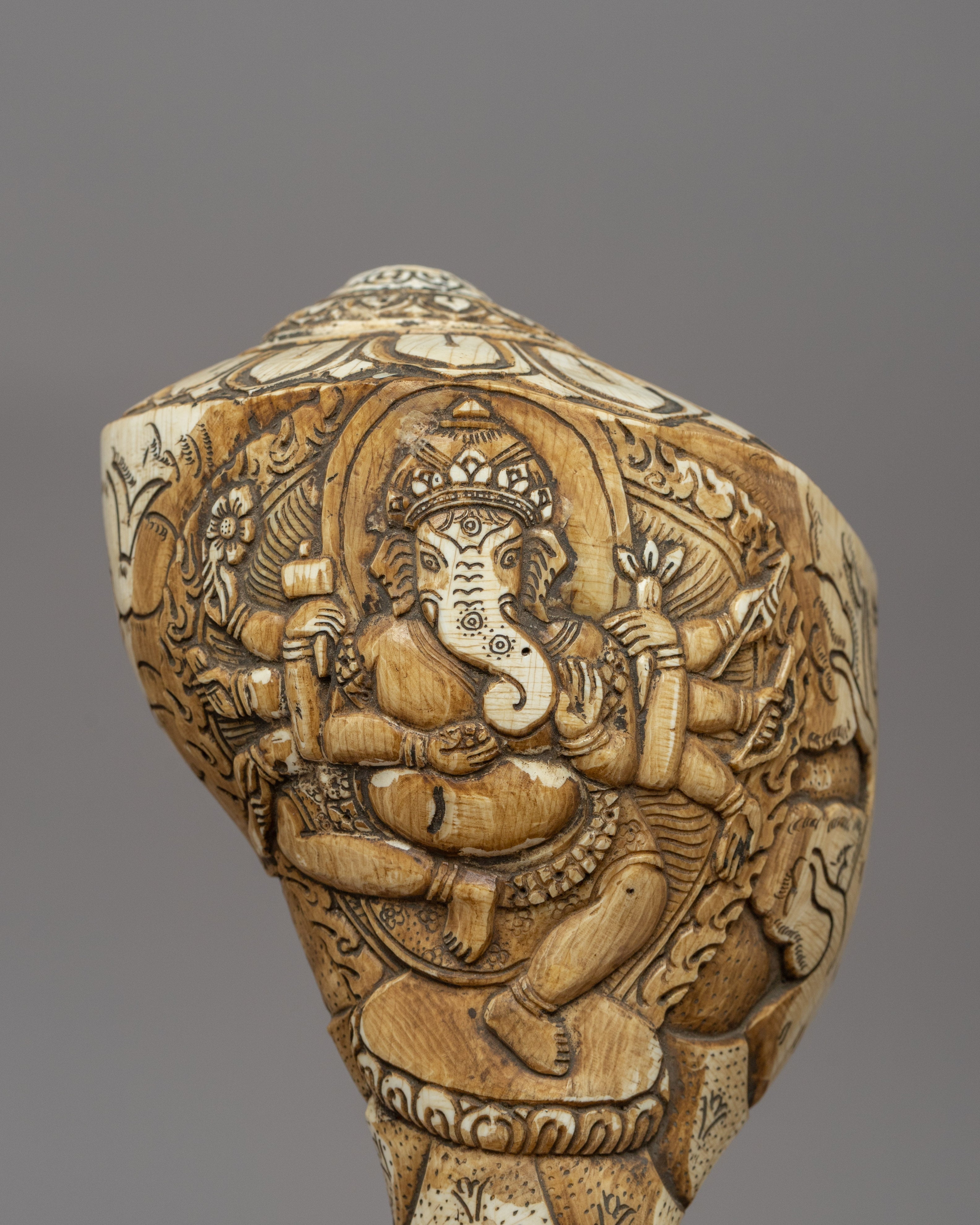 Hand-carved Conch (Sankha) | Buddhist and Hindu Ritual Tool for Blessings