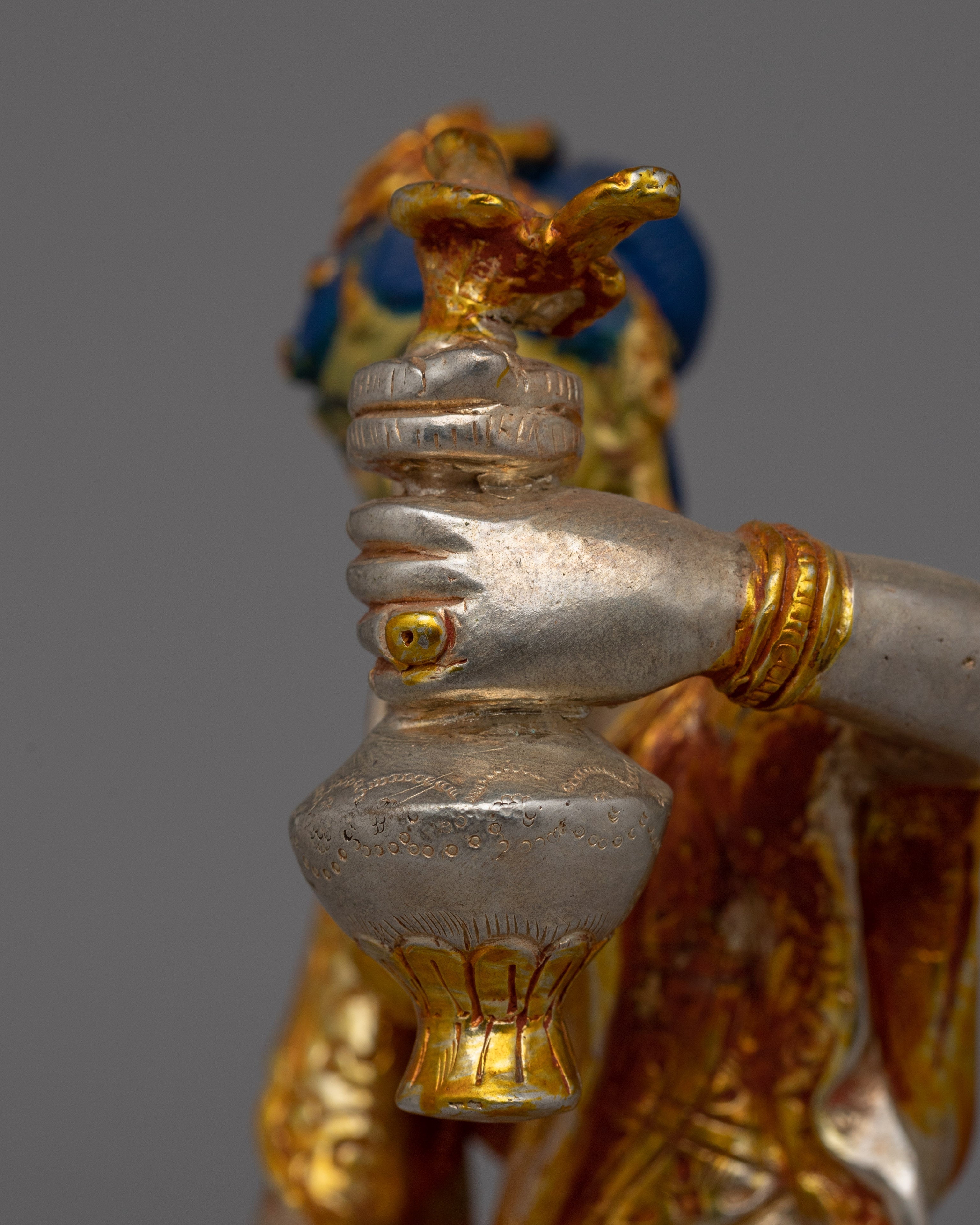 Newari Traditional Clad Silver & Gold-Plated Statue | Decorative Piece for Spiritual and Cultural Settings