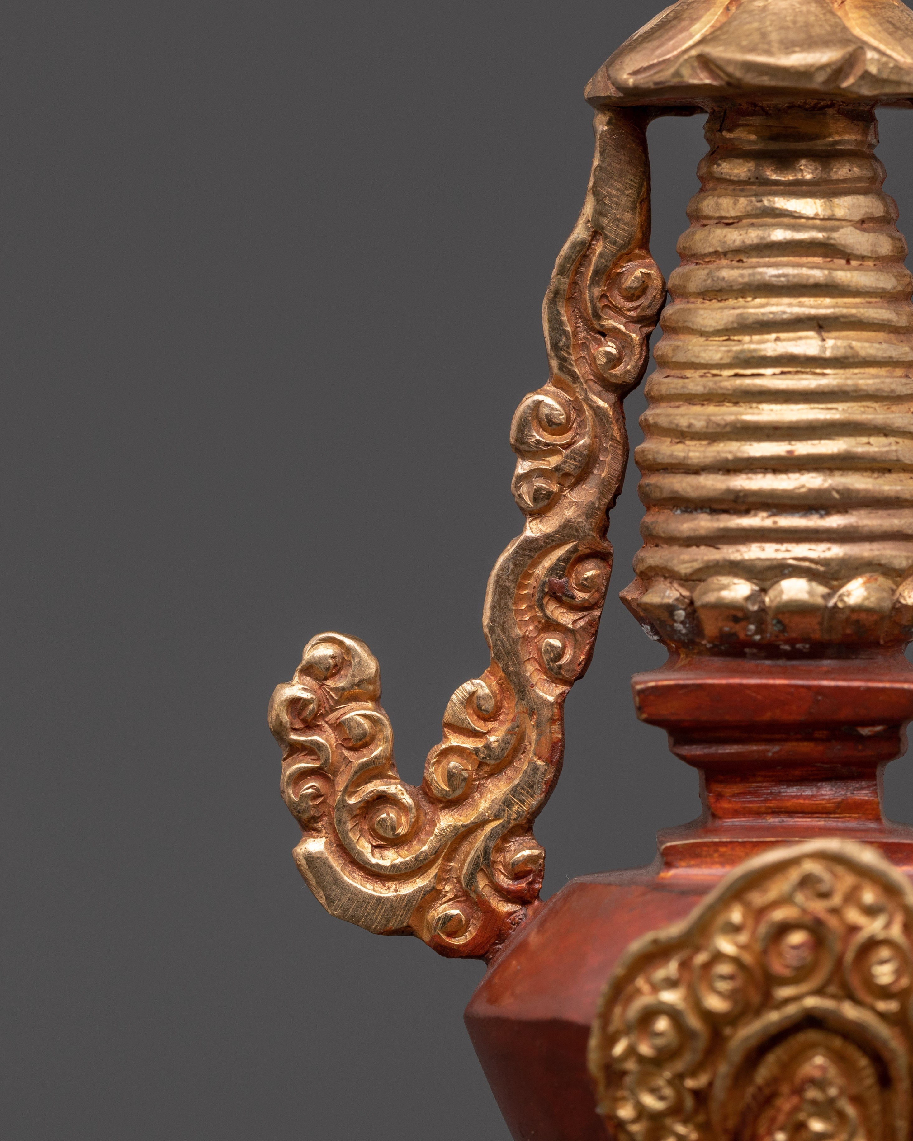 Gold-Plated Copper Stupa With Statue | Sacred Stupa for Shrine, Altar