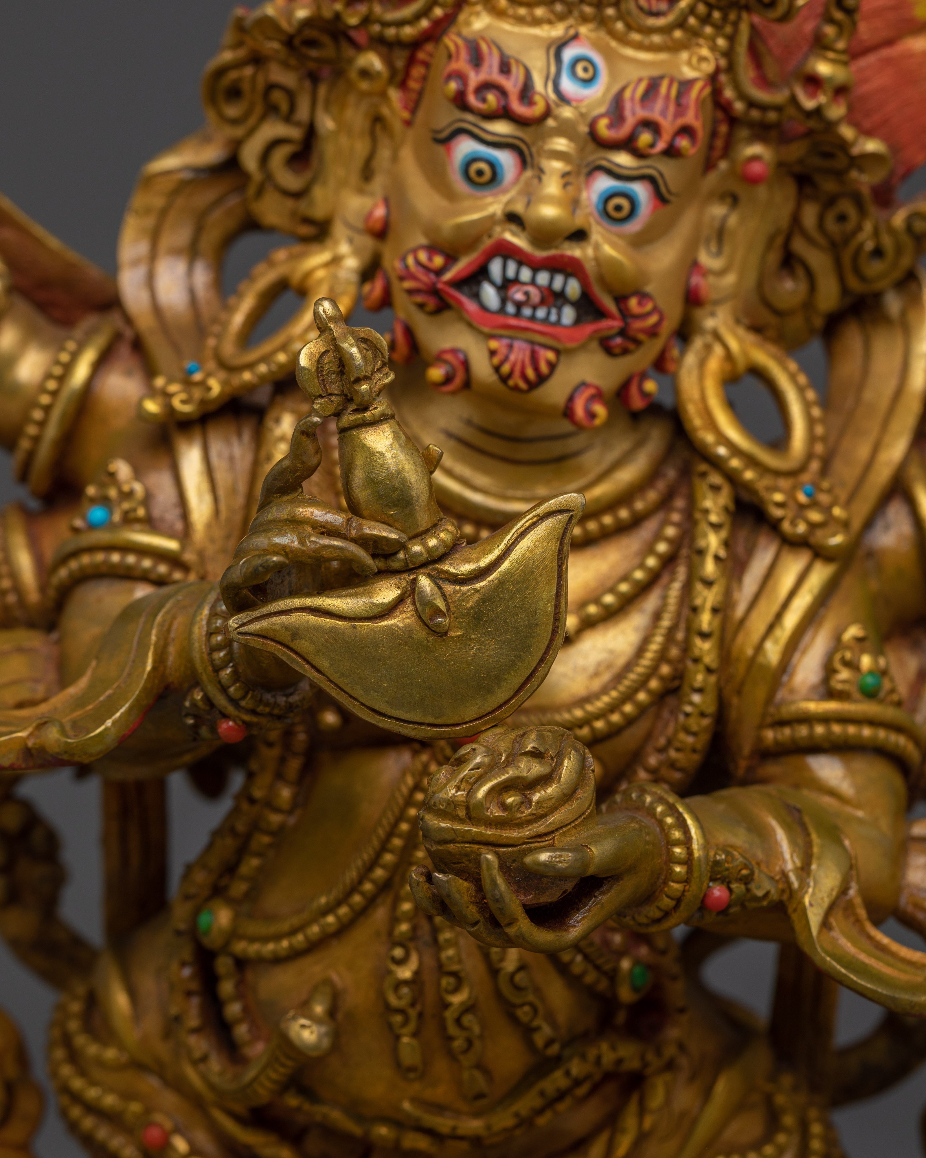 Six-Armed Mahakala Statue in 24K Gold Gilding | Transformation, and Spiritual Enlightenment