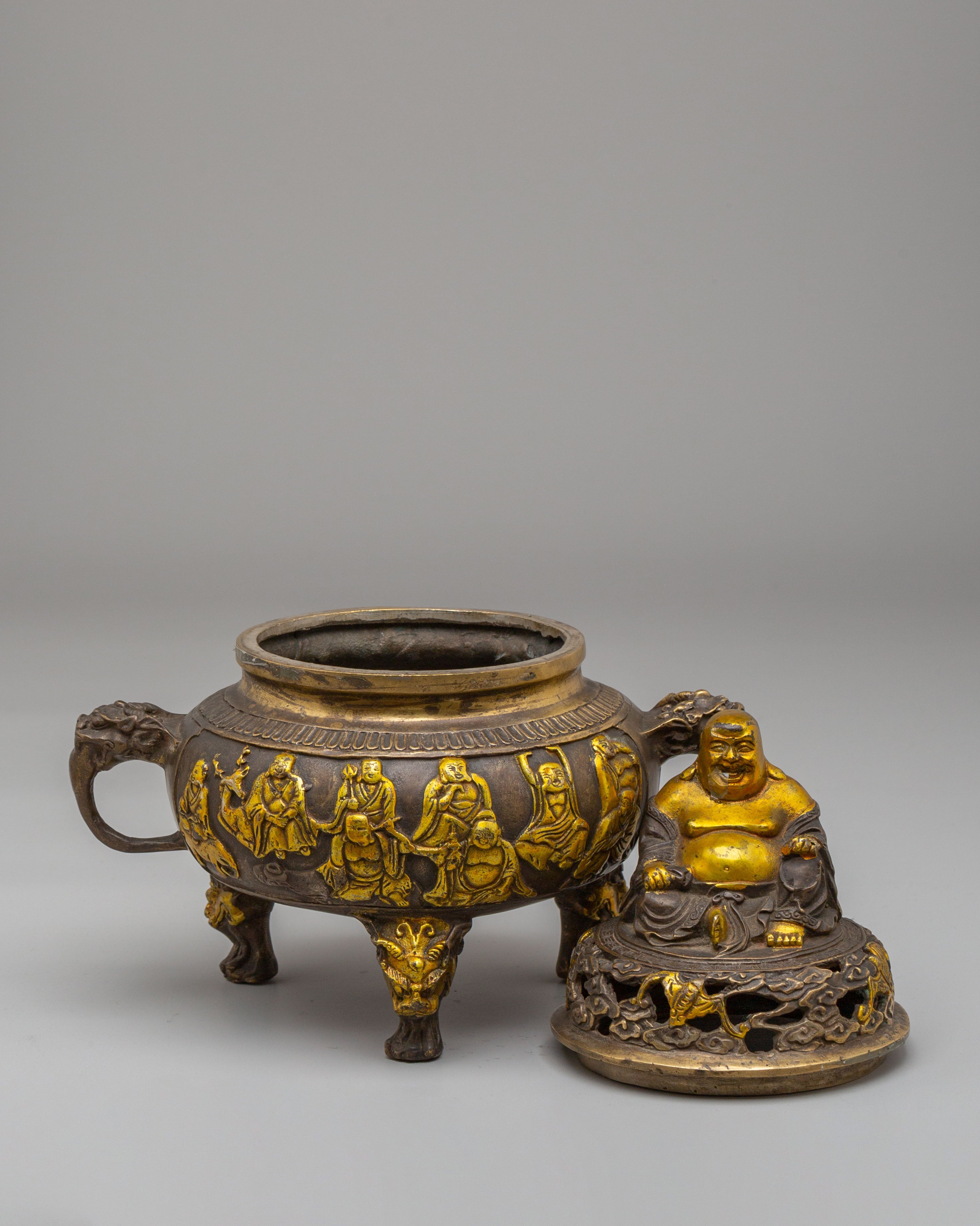 Traditional Laughing Buddha Incense Burner | Buddhist Ritual Incense Burner