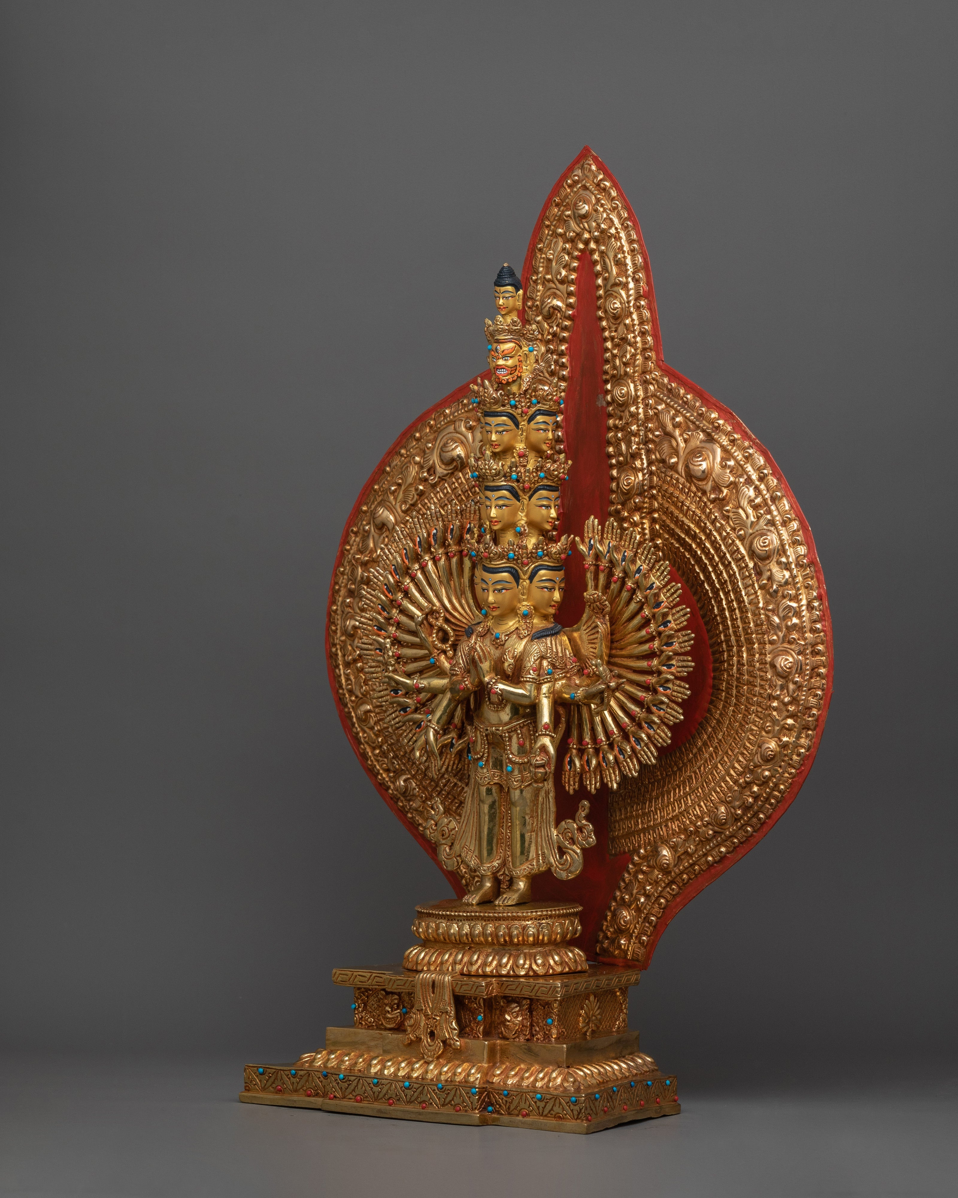 Handcrafted Sculpture of 1000 Armed Chenrezig | Traditional Artwork