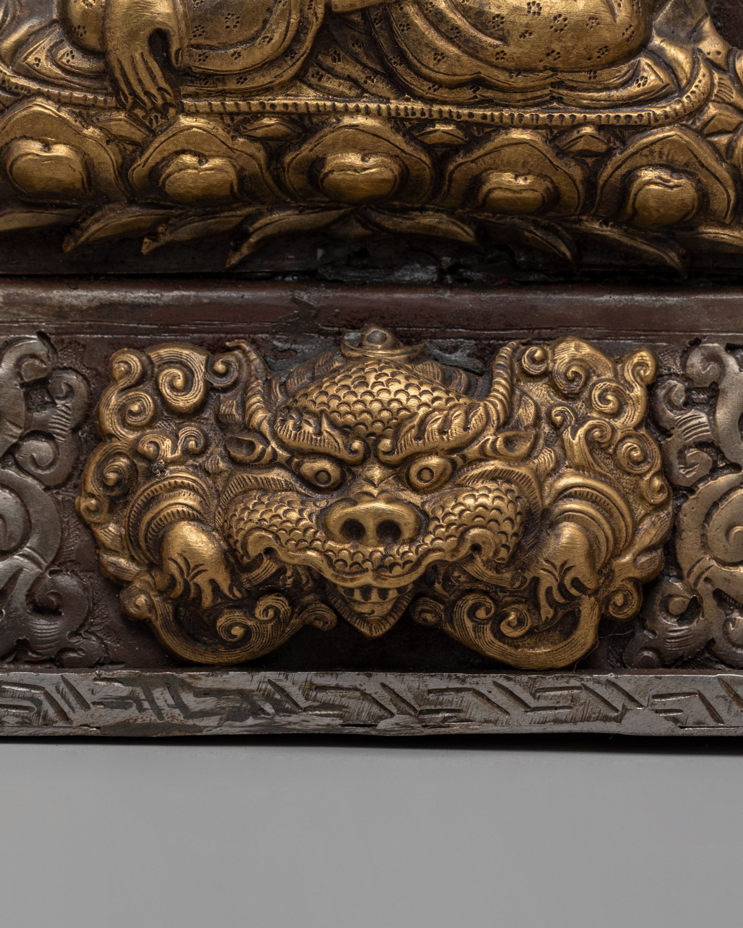 Handmade Shakyamuni Buddha Altar Box | Copper & Iron Ghau Box for Sacred Offerings