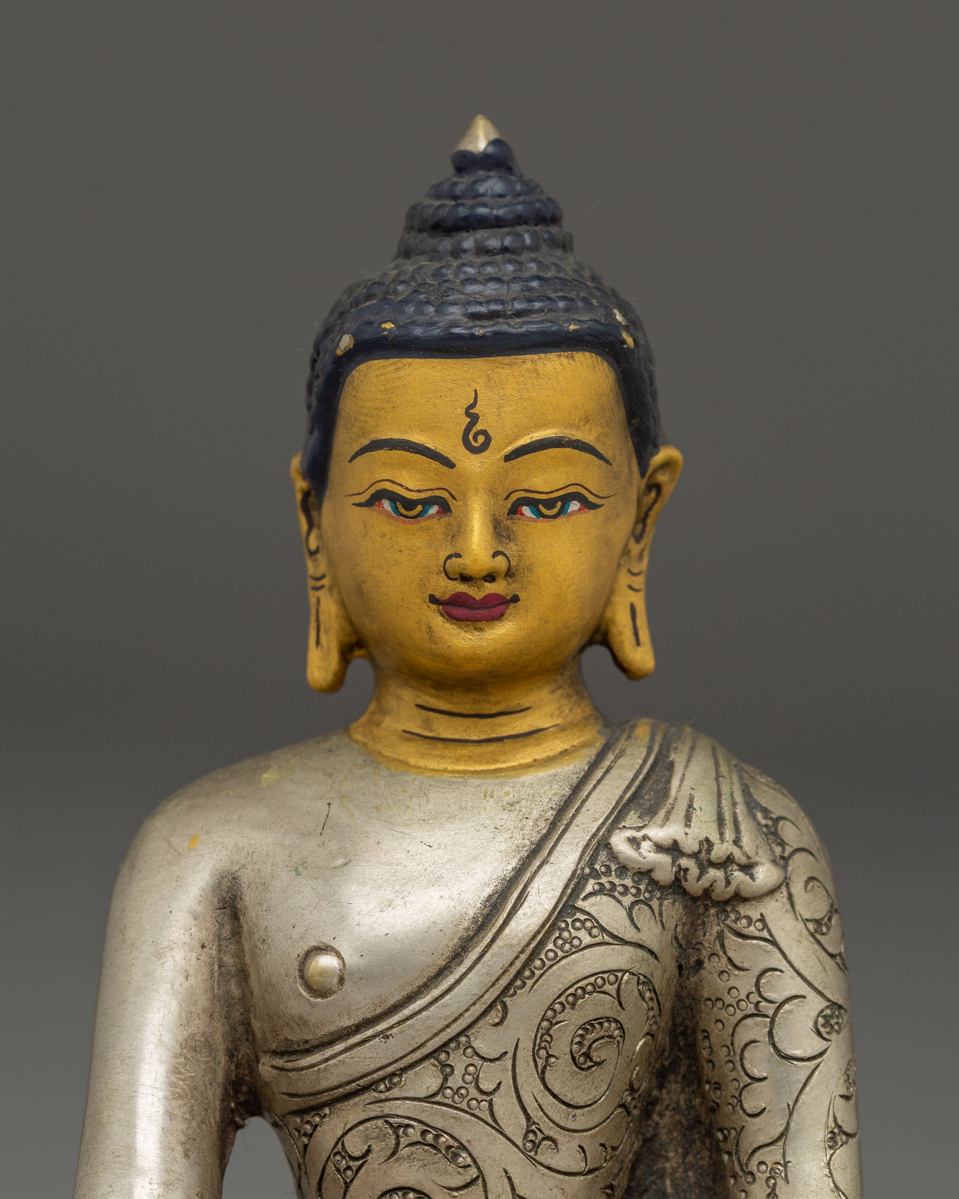 Handcrafted Shakyamuni Buddha Silver Plated Statue | Sacred Decor