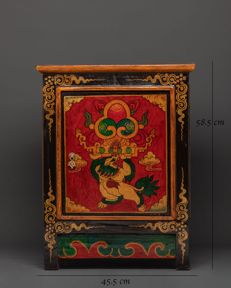 Handcrafted Tibetan Wooden Cabinet | Intricate Handcarving
