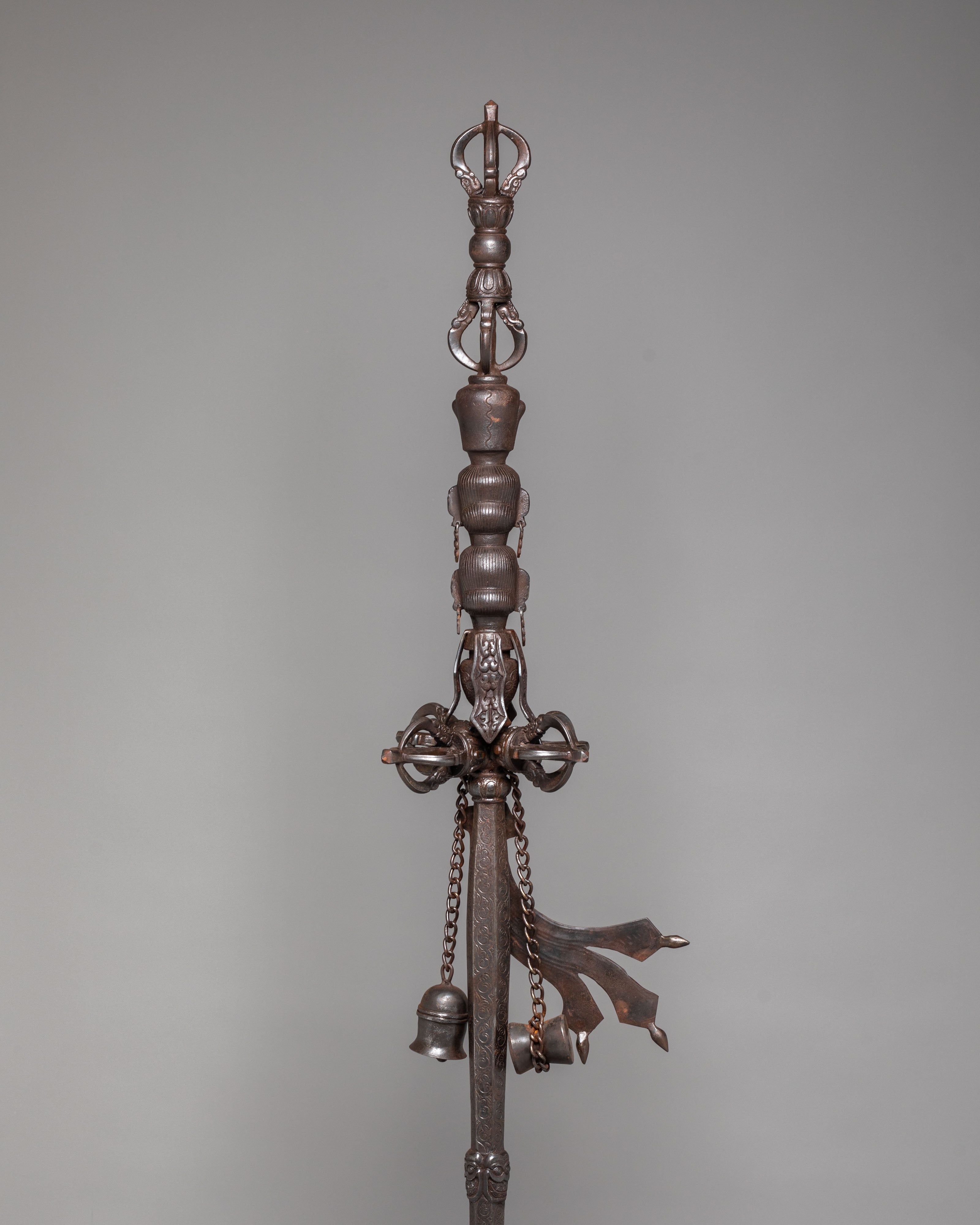 Sacred Ritual Item Khatan | Tibetan Oxidized Copper Ritual Staff