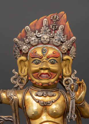 Handcrafted Vajrapani Statue | Copper Body with Gold Plating, Pure Silver & Acrylic Paint