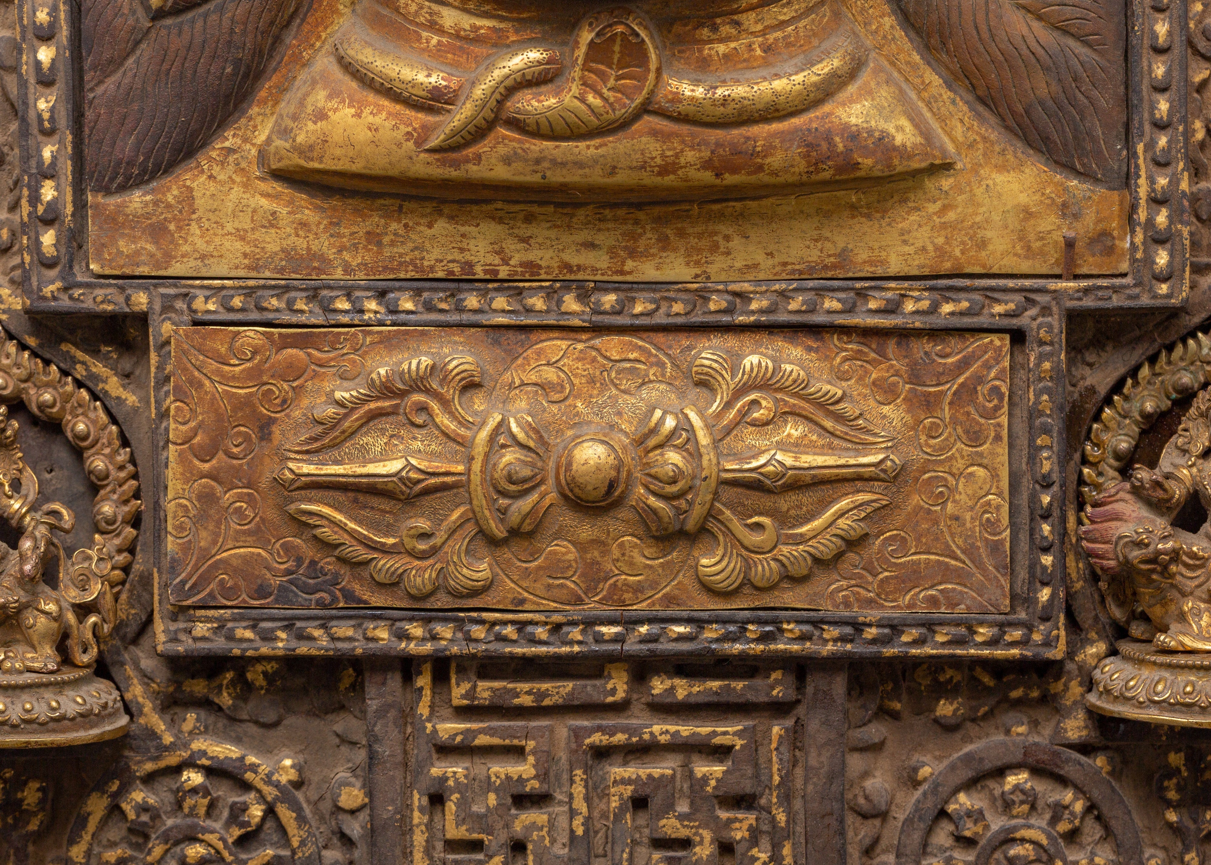 Mahakala Deity Wall Hanging with Four Deities and Vajra Design