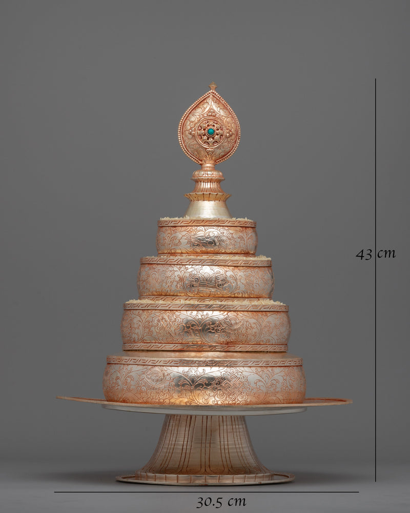 Buddhist Offering Mandala Set | Beautifully Crafted Copper with Silver Plating for Sacred Spaces