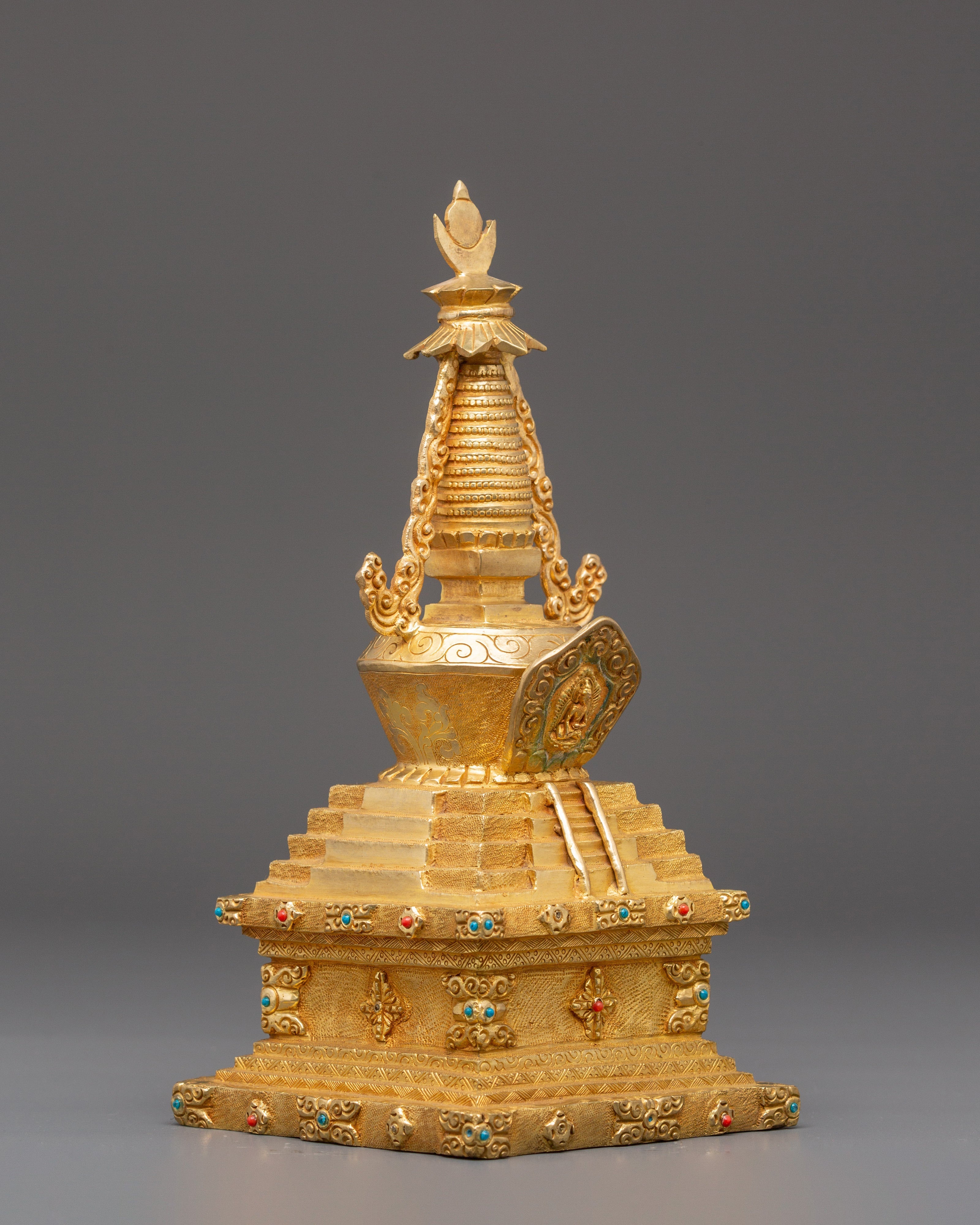 Spiritual Altar Stupa Decor | Gold Plated Tibetan Meditation Statue