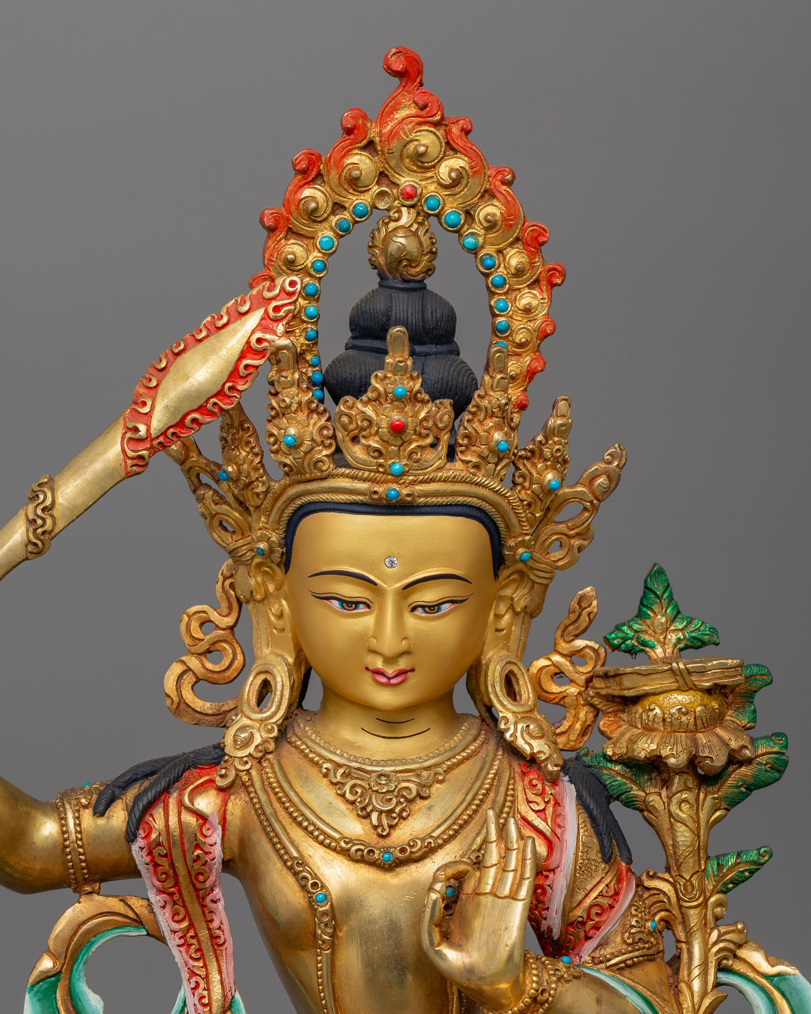 Manjushri with Beautiful Gemstones Statue | Embodiment of Wisdom and Enlightenment