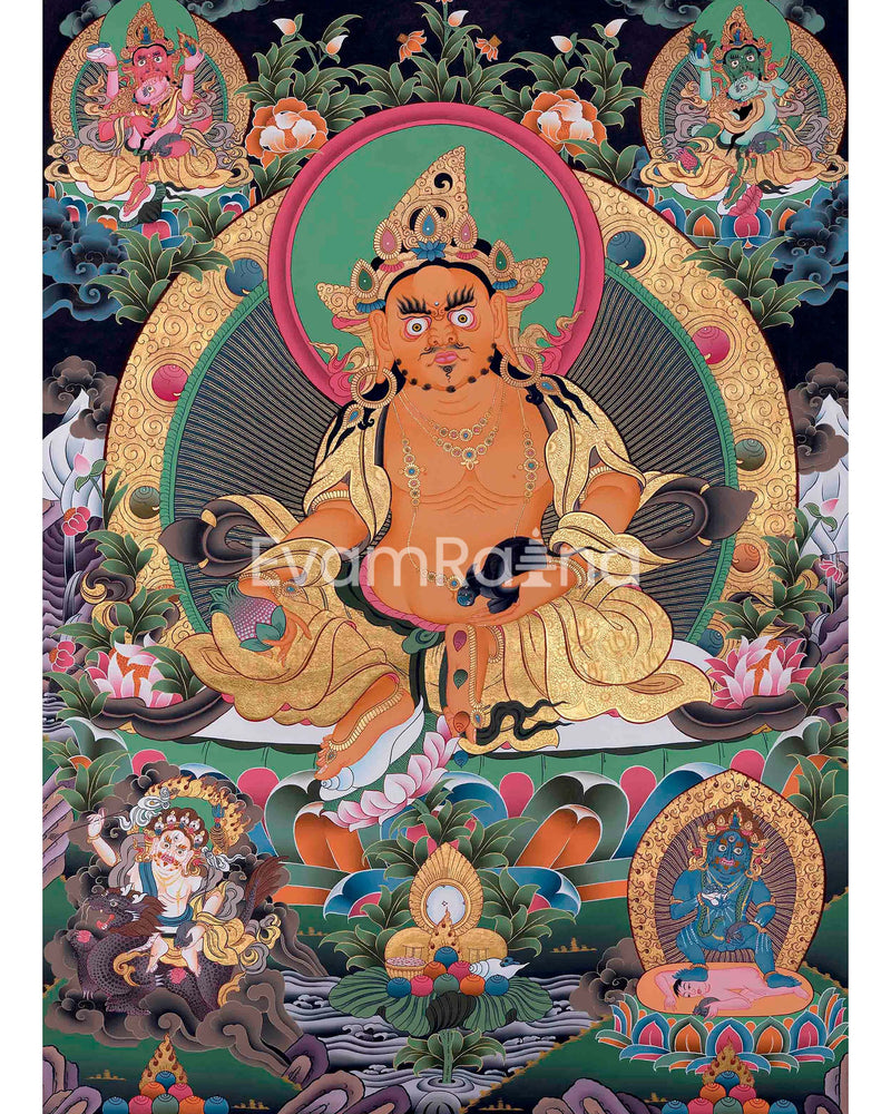 Original Handcrafted Dzambala Thangka Painting | Wealth Deity | Best for the House Warming Gifts | Spiritual Arts | Compassion Yoga