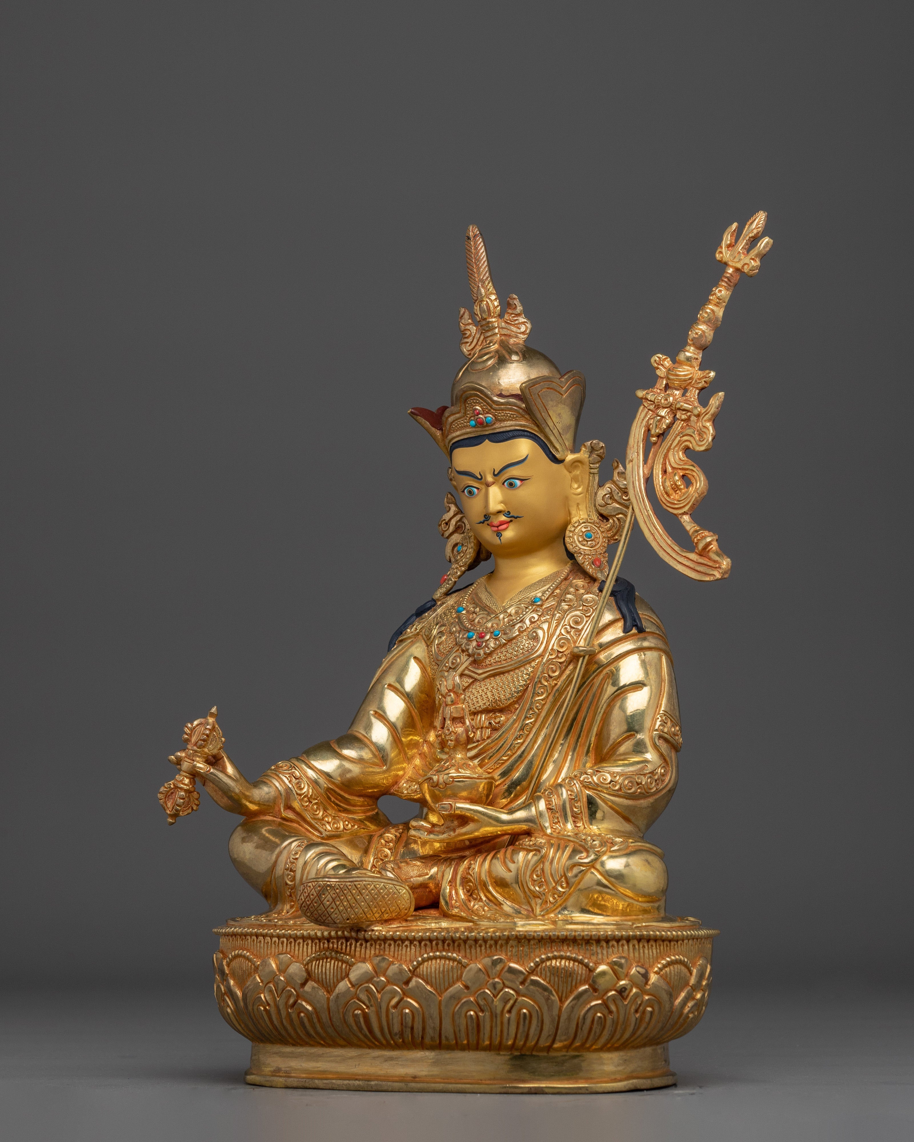 Guru Rinpoche Padmasambhava Copper Statue | 24K Gold Gilded Buddhist Sculpture