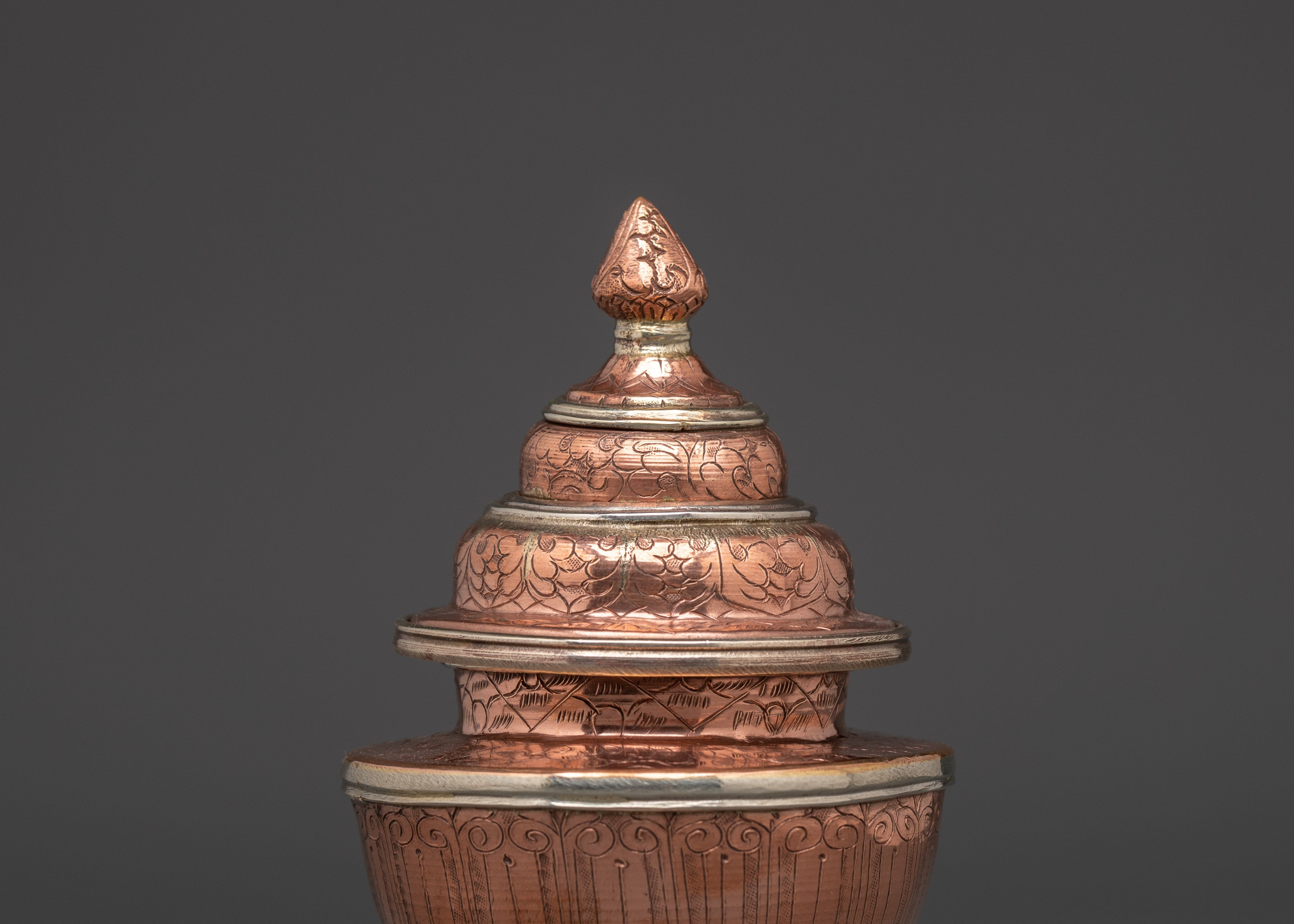 Tibetan Rice Vessel | Handmade Copper Ritual Pot with White Metal Lid
