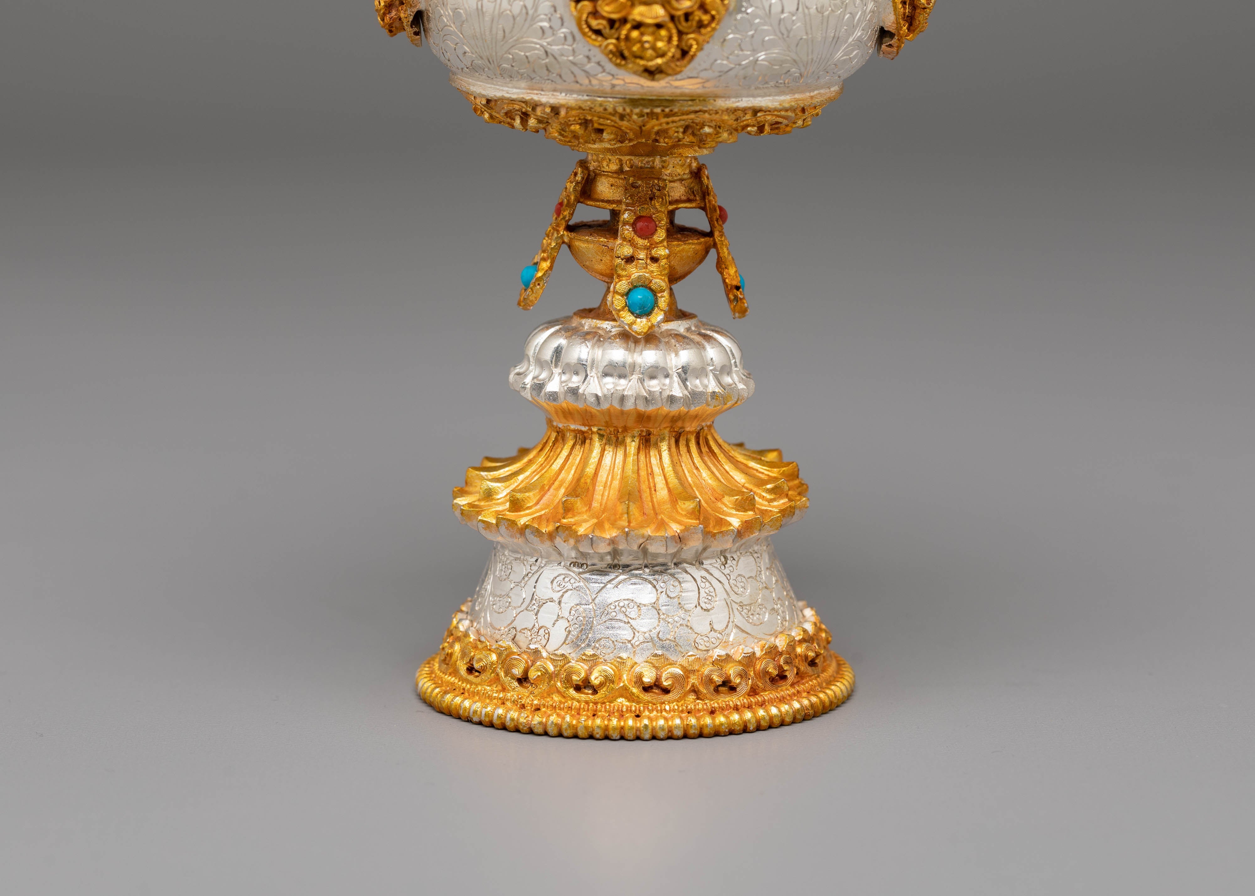 Buddhist Ritual Butter Lamp for Prayer | Gold Silver Plated Tibetan Altar Light