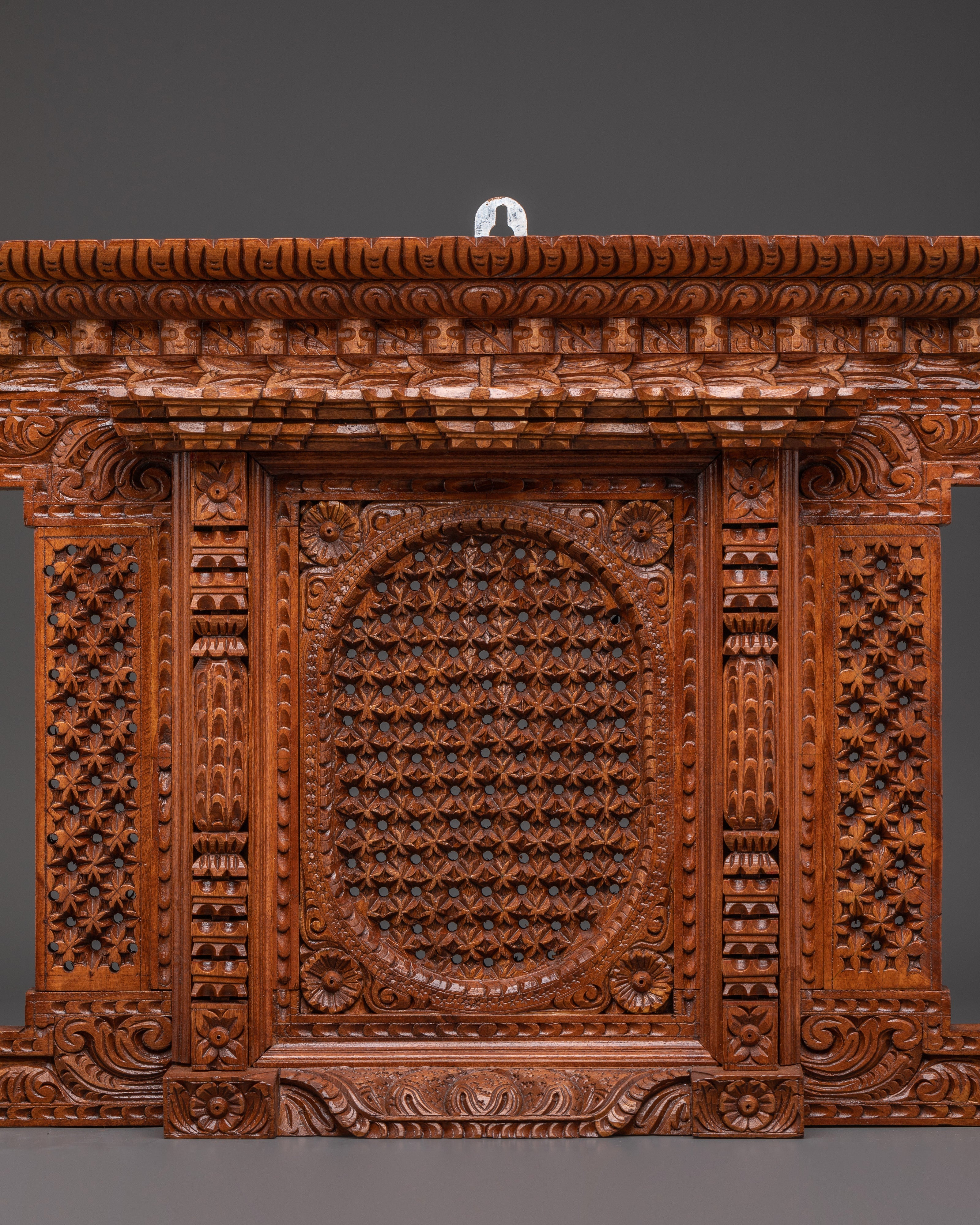 Kathmandu Temple Decor | Traditional Hand-Carved Wooden Window