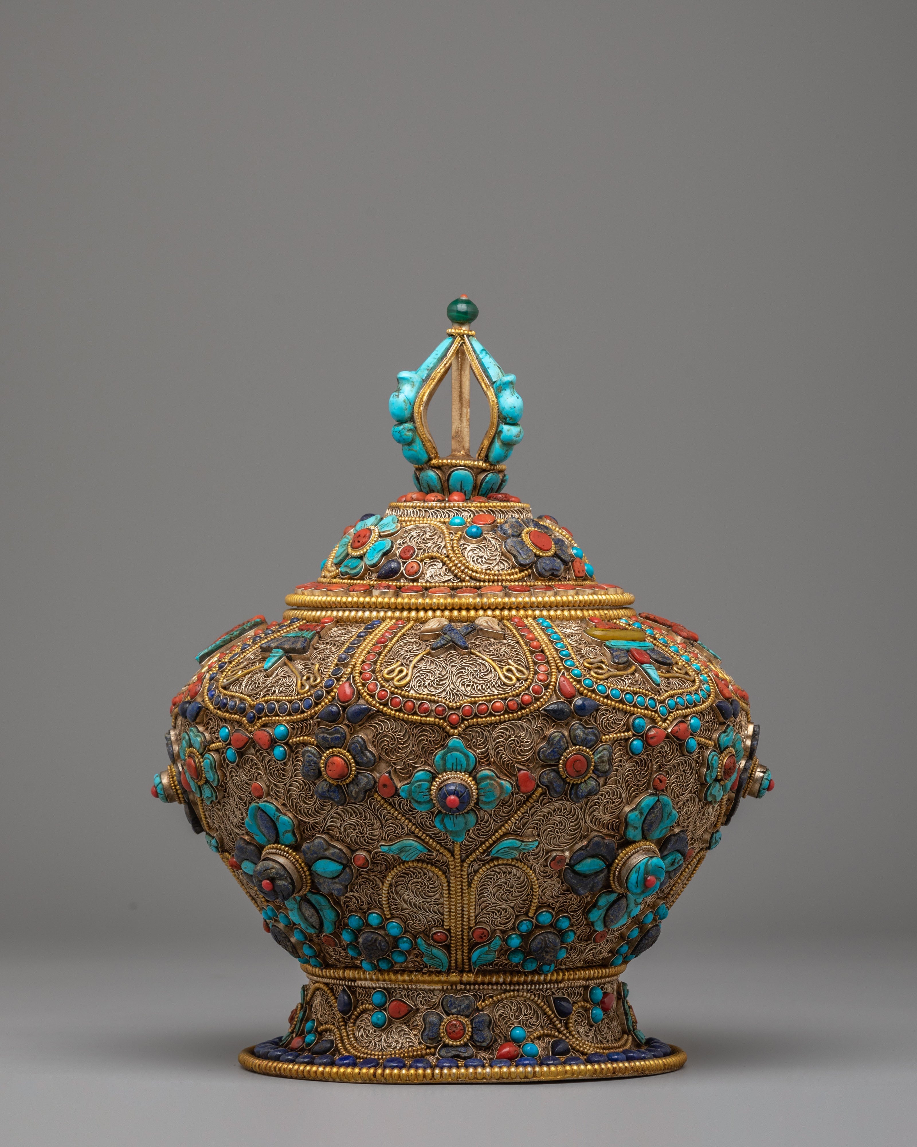 Buddhist Shrine Rice Pot | Filigree Silver Offering Vessel