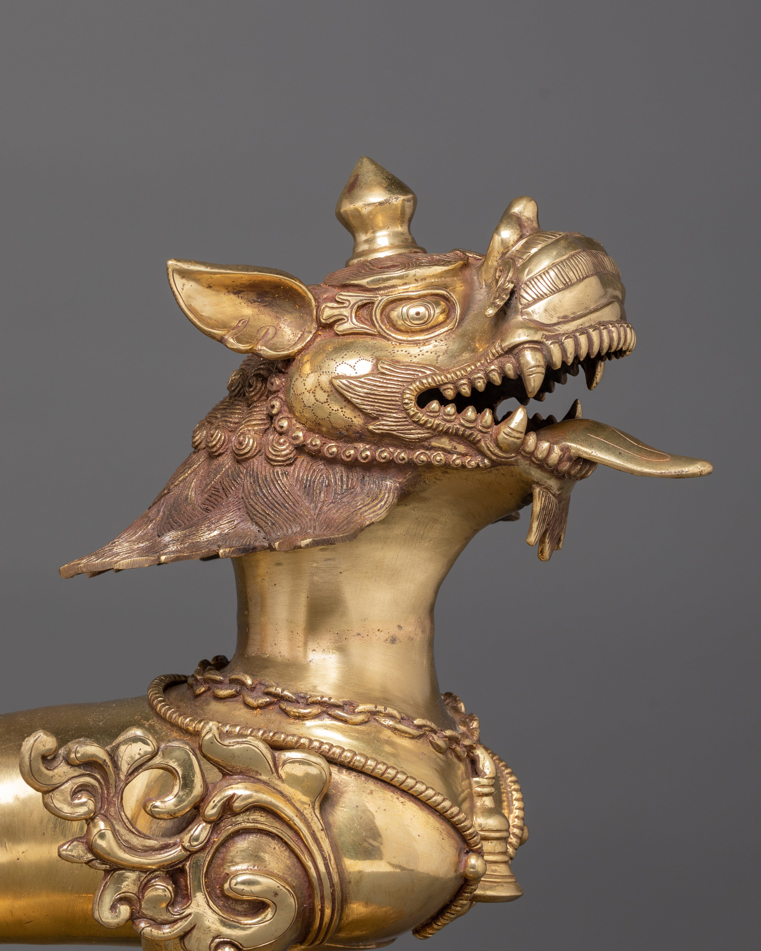 Sacred Tibetan Buddhist Guardian Lions Set | Brass Snow Lion Protector Statues