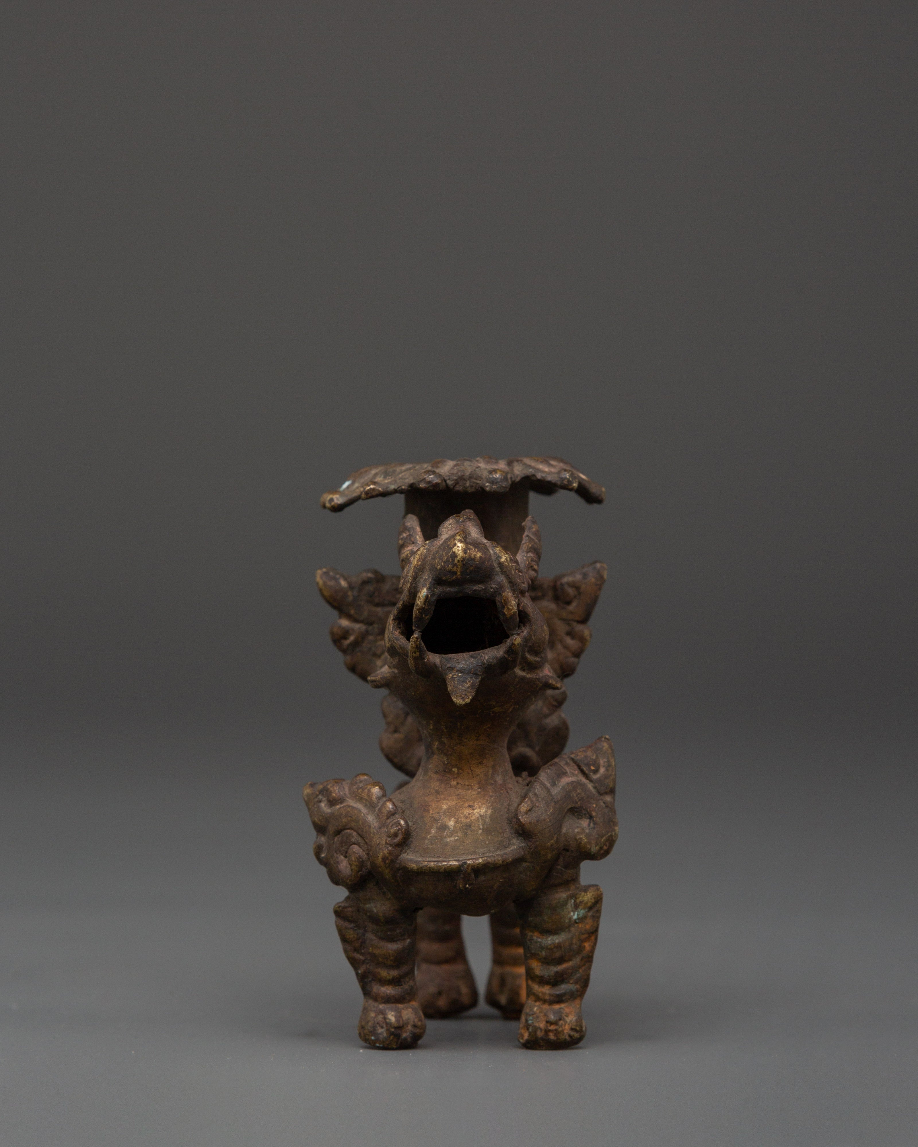 Bronze Lion Candle Holder for Hindu Rituals | Handcrafted Oil Lamp