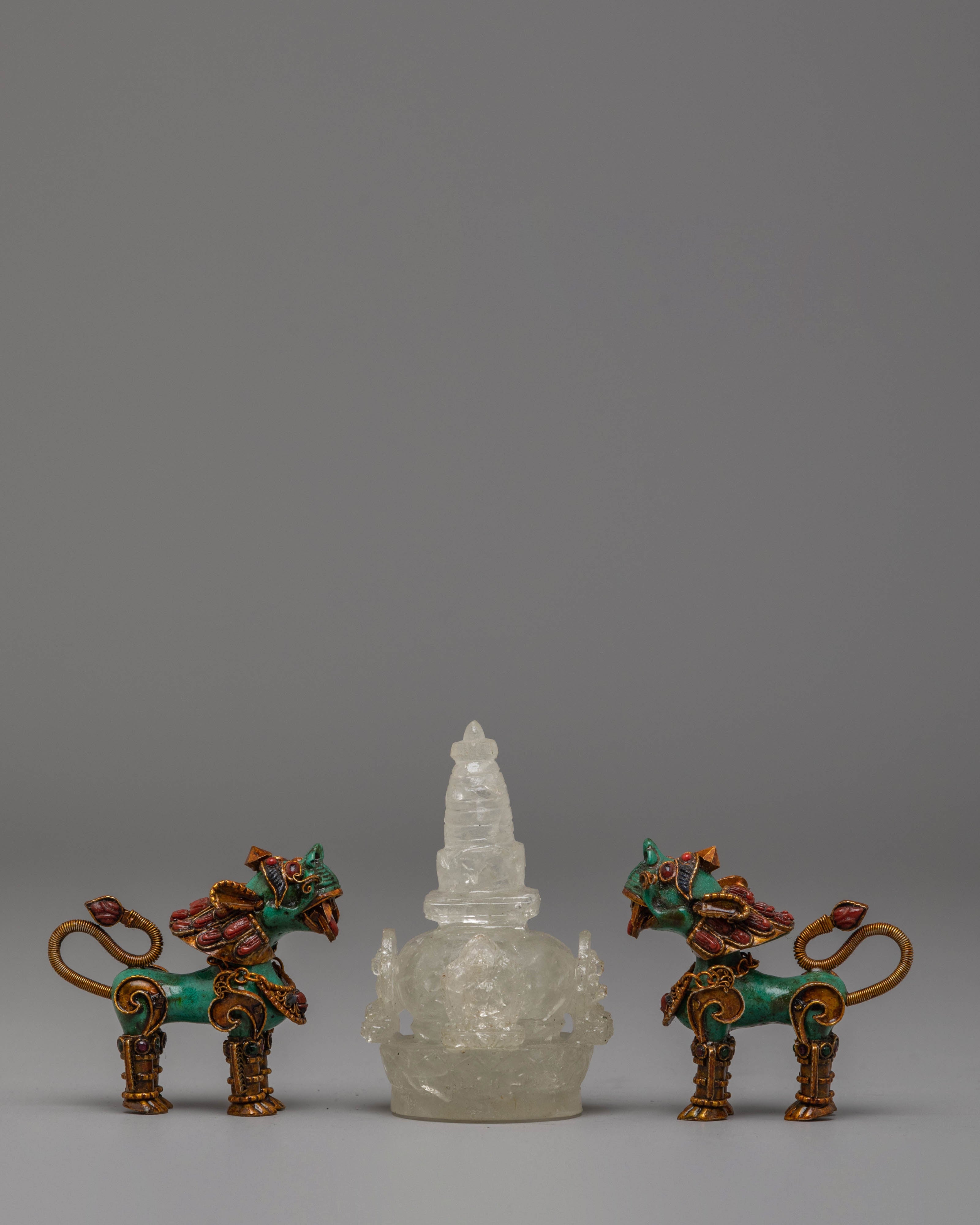 Stupa and Lion Set for Decor | Symbol of Protection