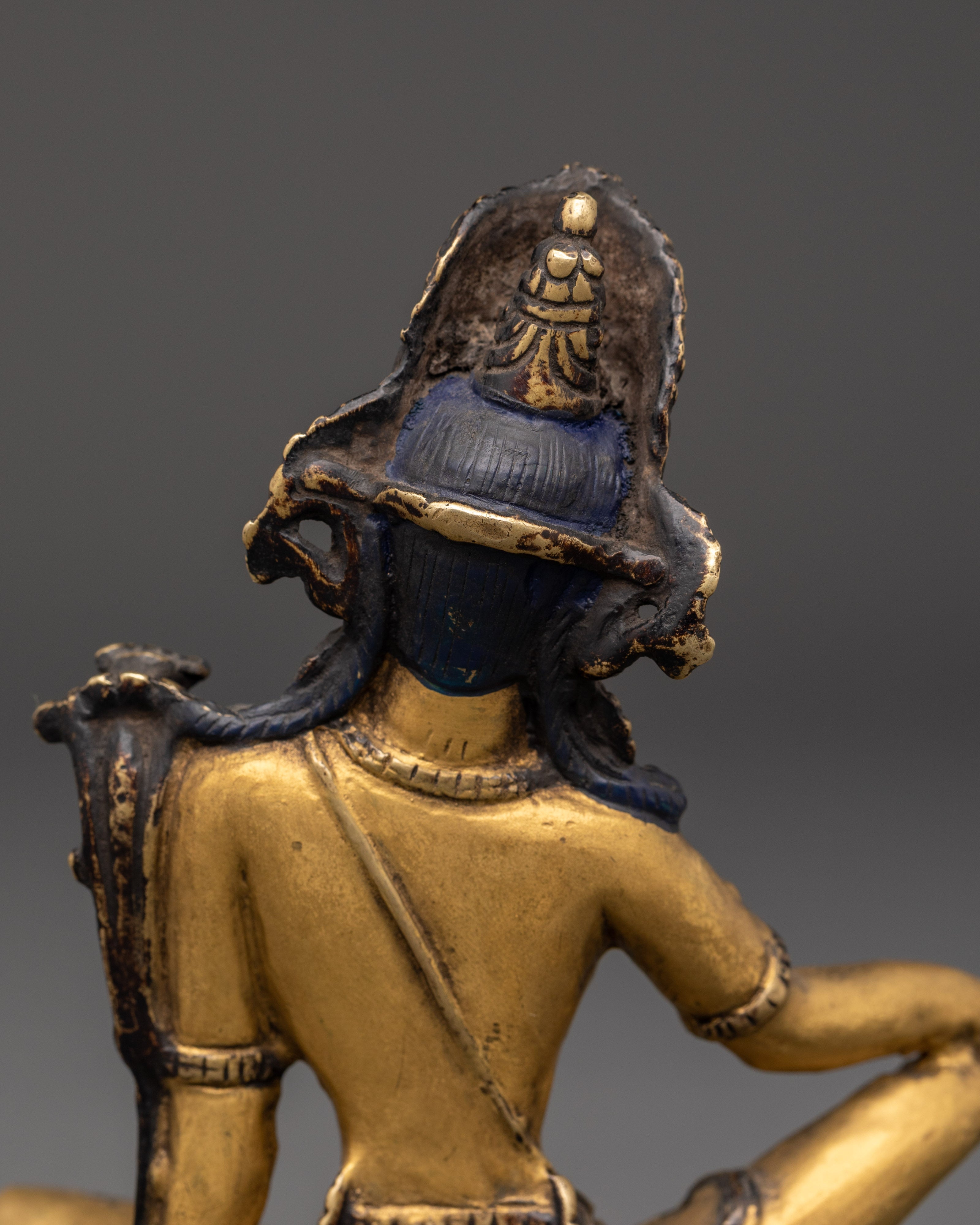 Handcrafted Indra Sculpture | Bronze and Gold Paint Hindu Deity Statue