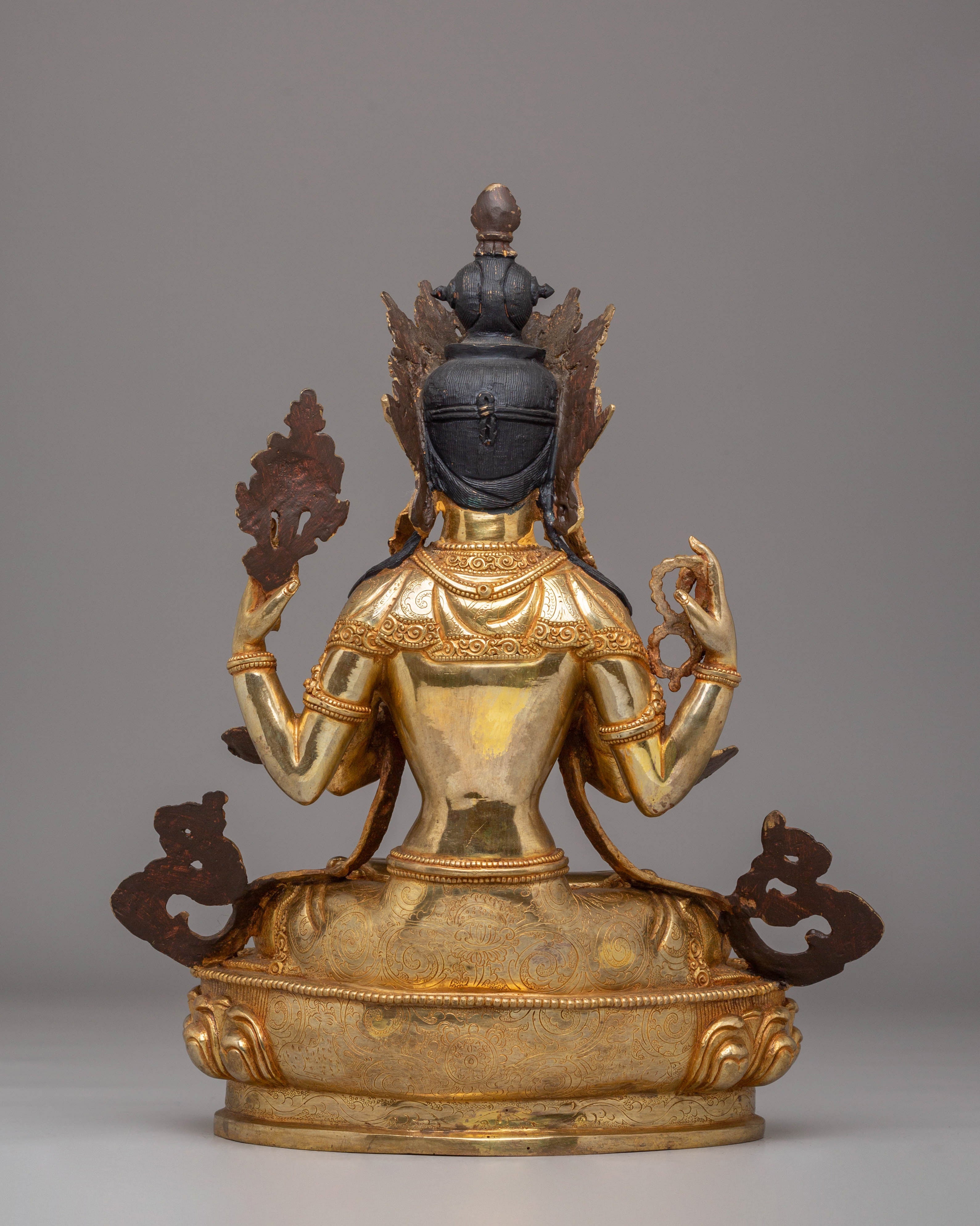 Handcrafted Copper Statue of Chenrezig with 24K Gold Gilding