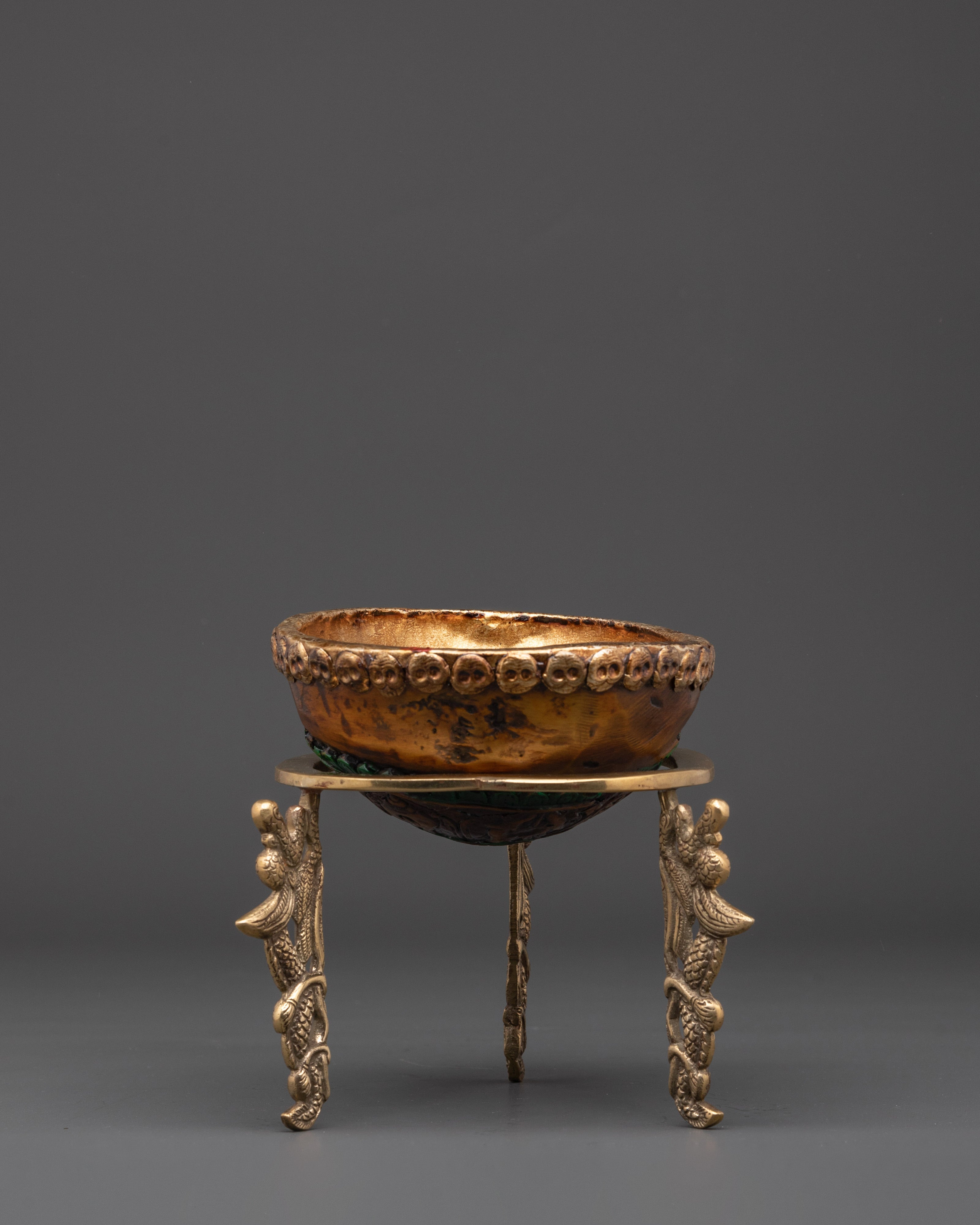 Handcrafted Kapala Ritual Bowl with Brass Stand | Skull Cup for Offering