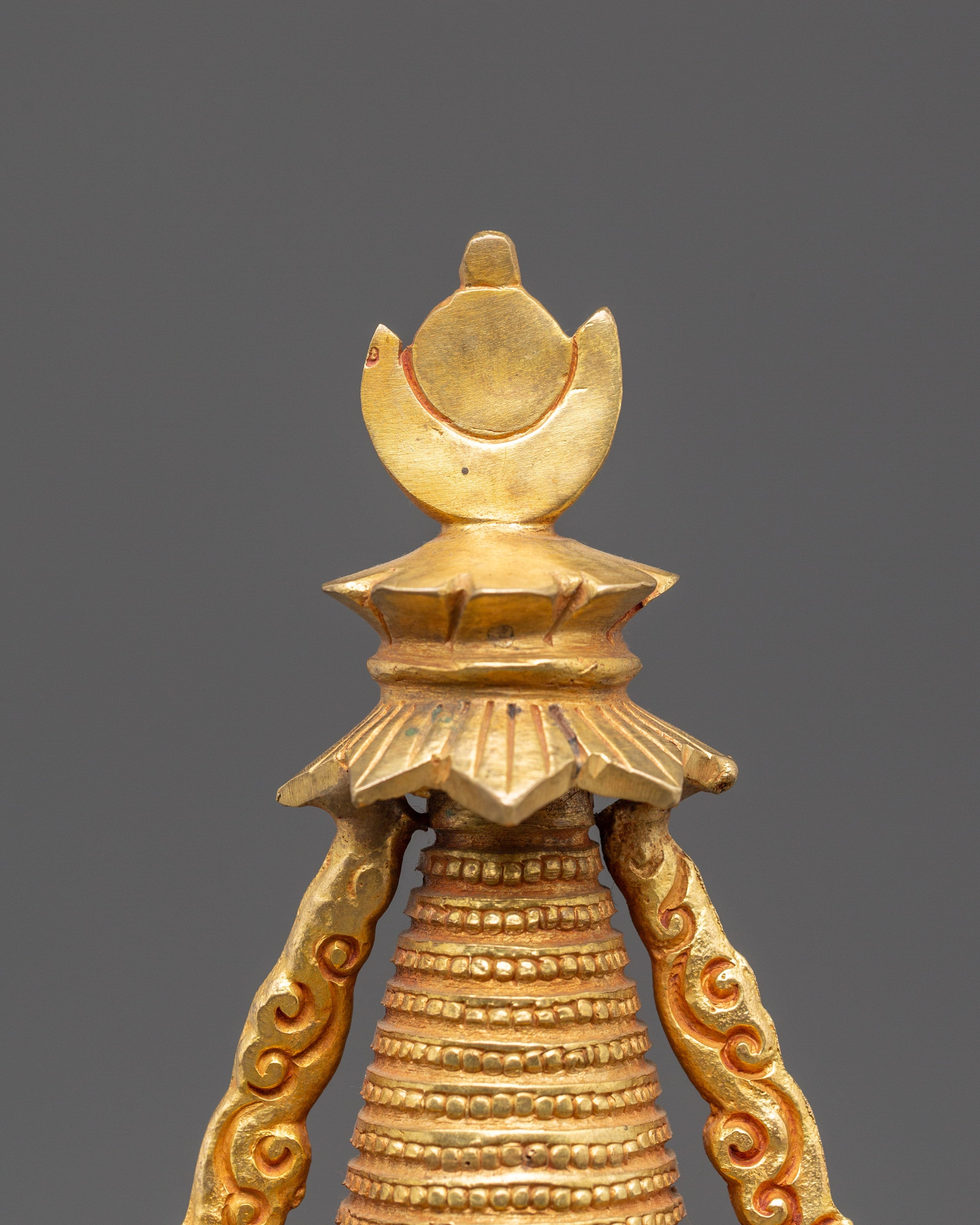 Tibetan Meditation Shrine Stupa | Gold Plated Buddhist Altar Decor