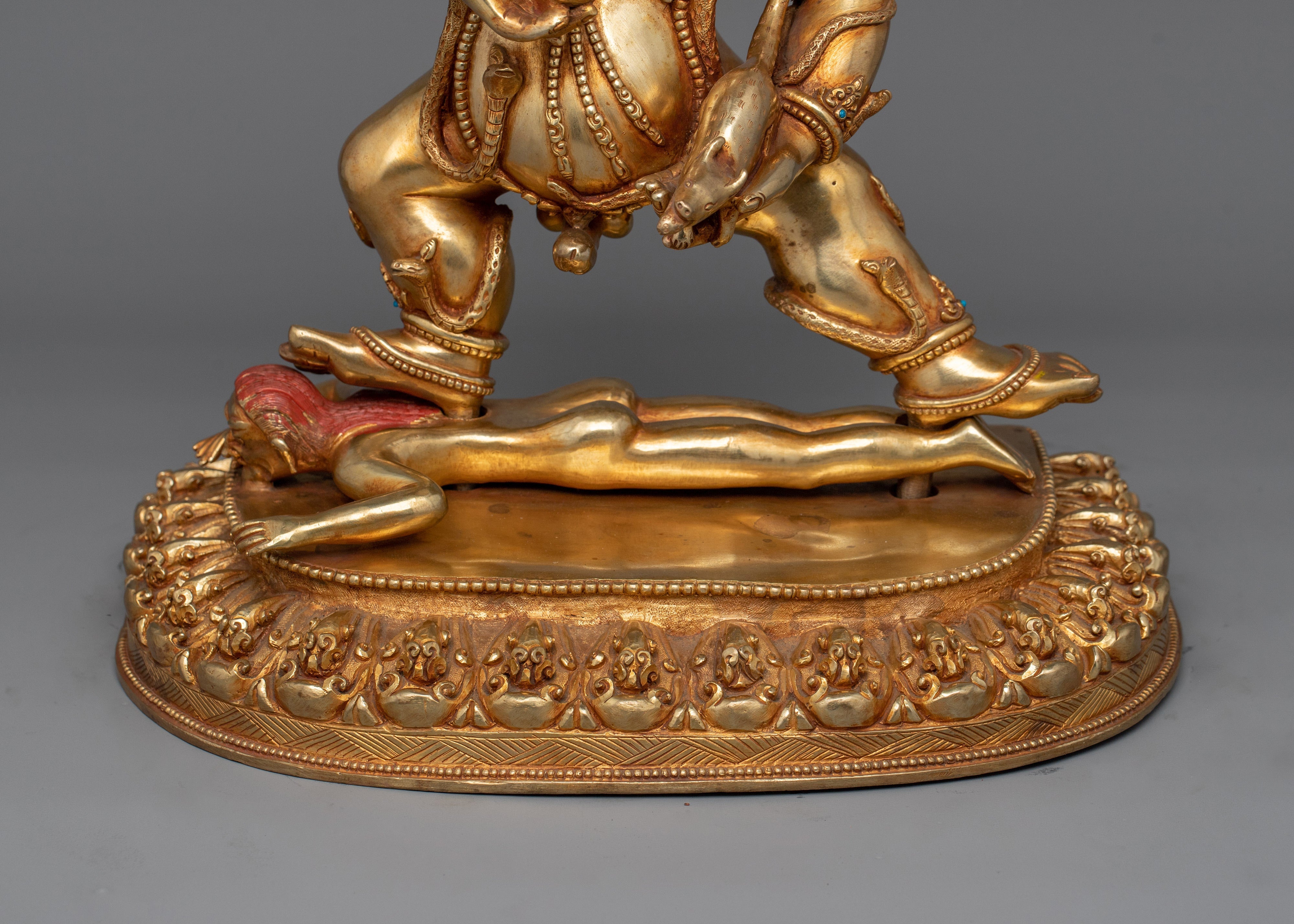 Hand-Crafted Wealth Deity Black Dzambhala Sculpture | Gold Gilded Black Dzambhala Statue