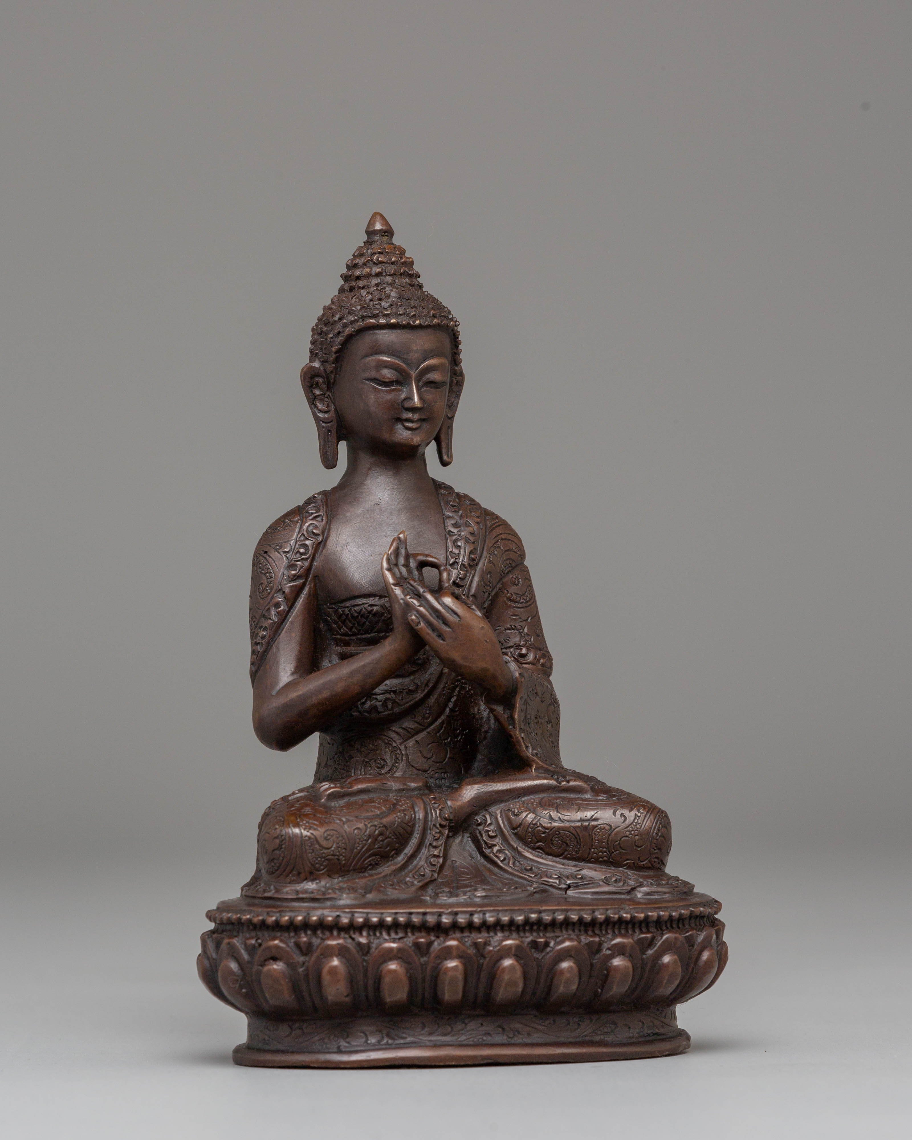 Oxidized Copper Handcrafted Vairocana Sculpture: Cosmic Buddha