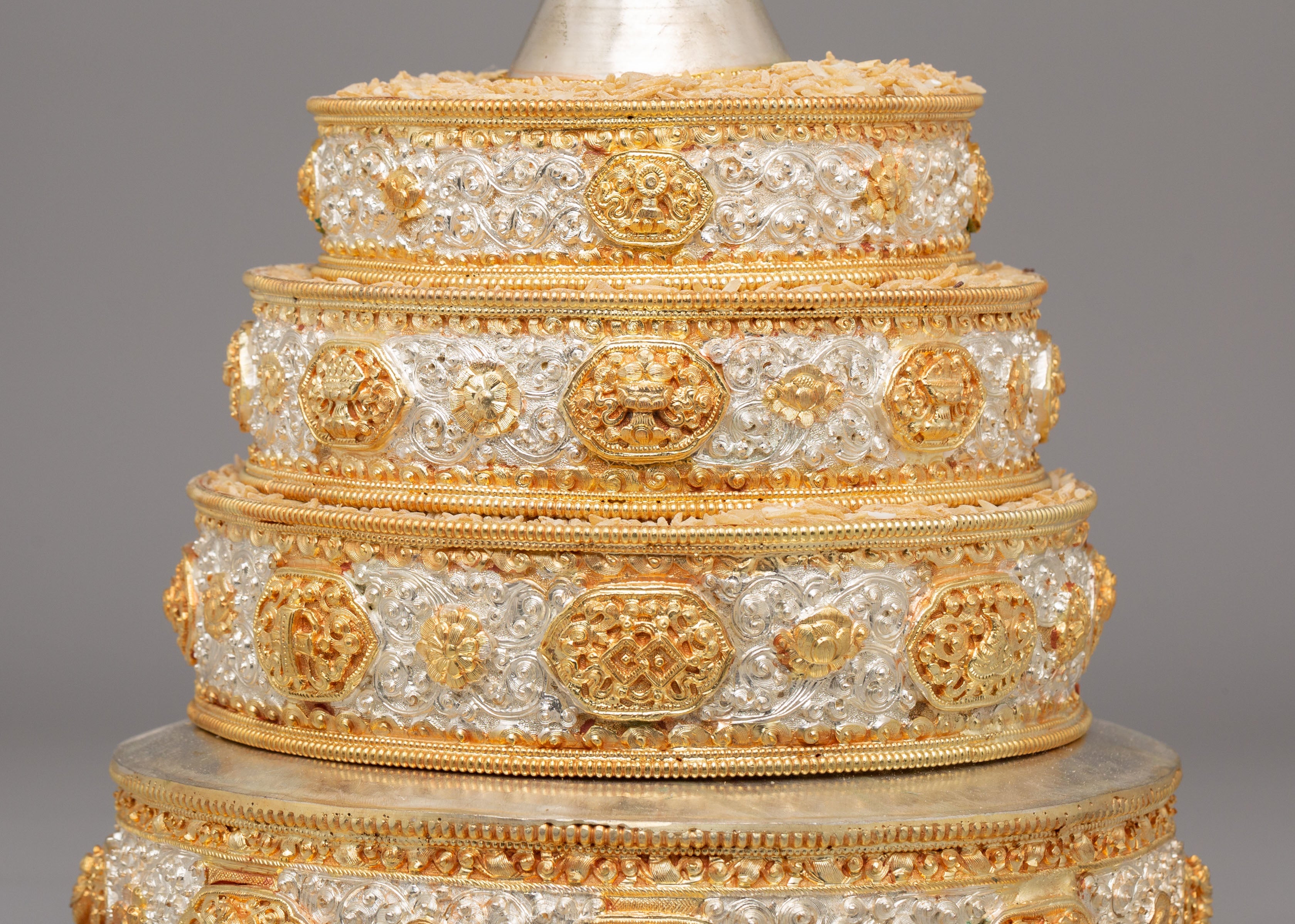 Gold-Plated Tibetan Mandala  Offering | Sacred Tibetan Buddhist Ritual Object