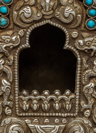 Silver Ghau Box with Turquoise | Sacred Buddhist Amulet of Positive Energy