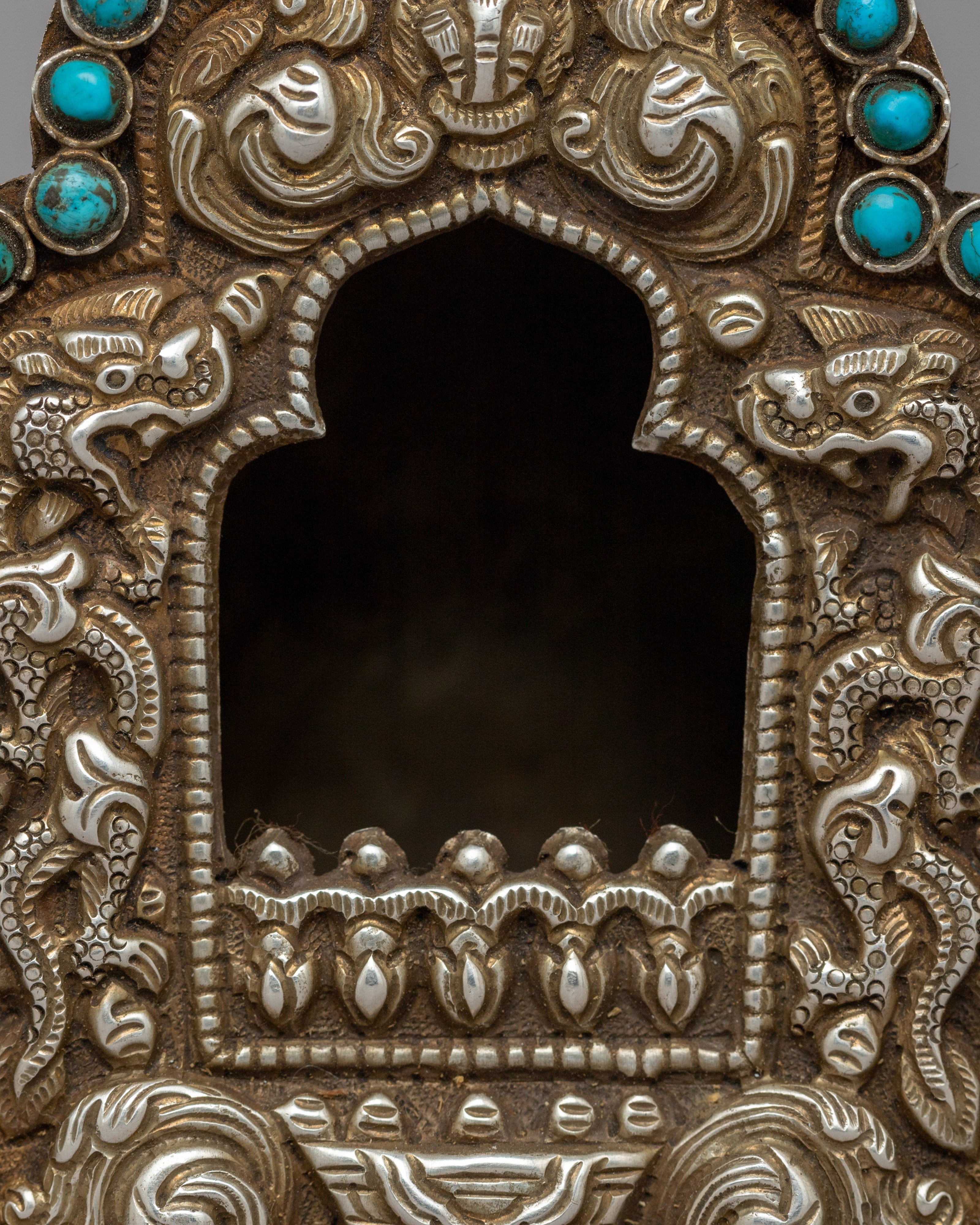 Silver Ghau Box with Turquoise | Sacred Buddhist Amulet of Positive Energy