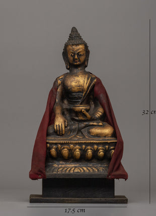Shakyamuni Buddha Statue for Altar | Handcrafted Wood & Clay Sculpture