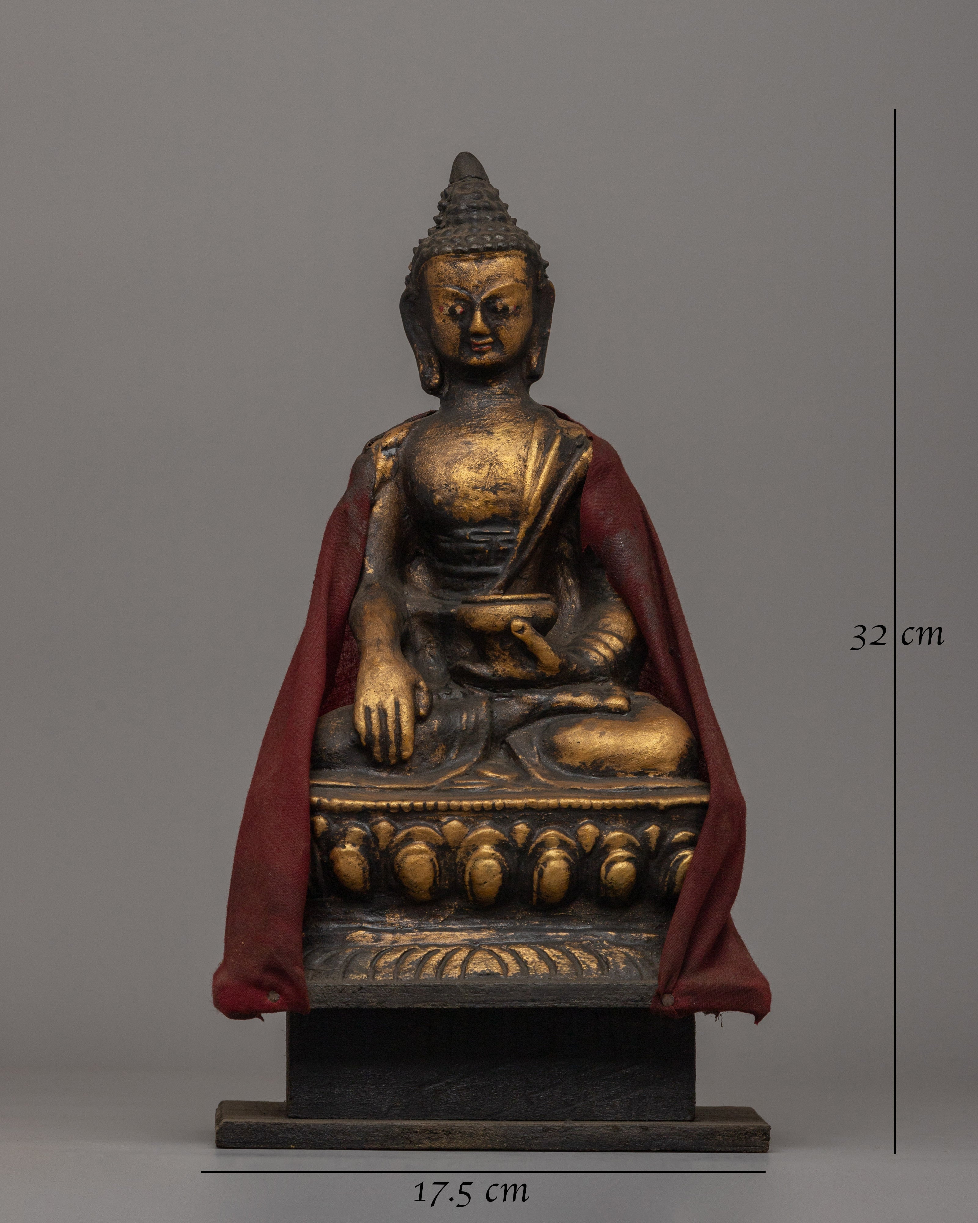 Shakyamuni Buddha Statue for Altar | Handcrafted Wood & Clay Sculpture