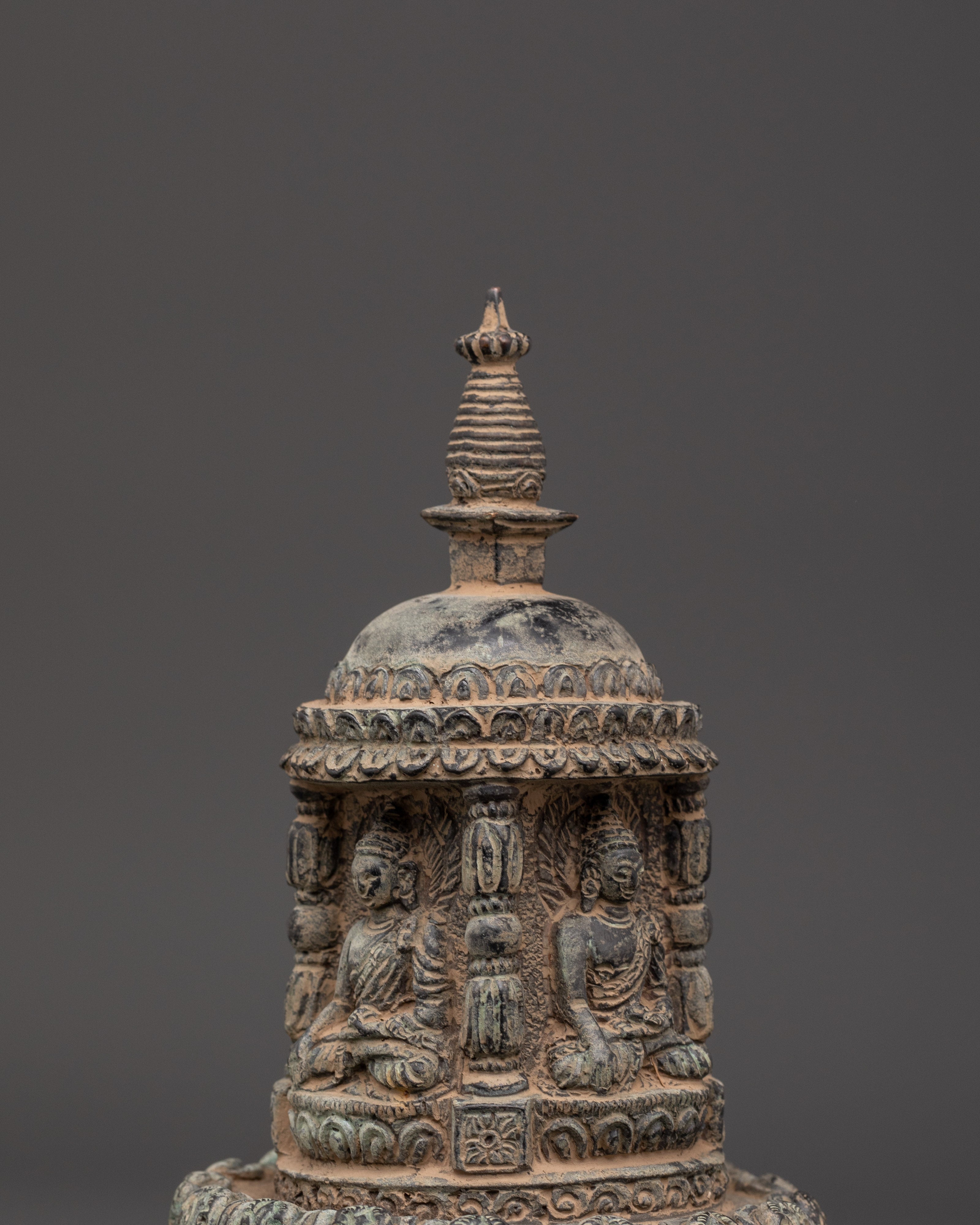 Handmade Ceremonial Buddhist Stupa | Copper Ritual Offering Sculpture for Meditation