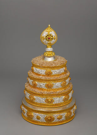 Traditional Mandala Offering Set Artwork |Gold Plated Ritual Craft