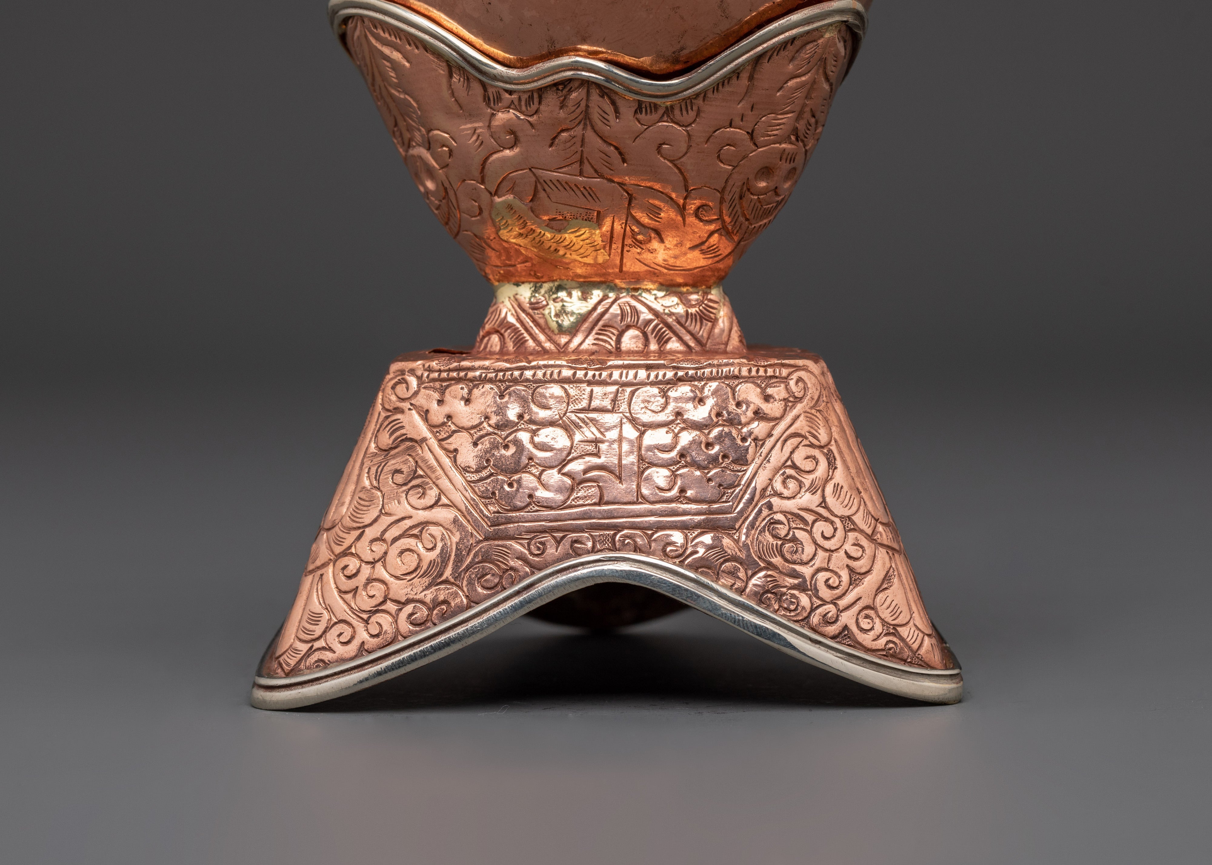 Tibetan Ritual Kapala Set Traditional Copper Skull Cup Offering Set for Spiritual Practices